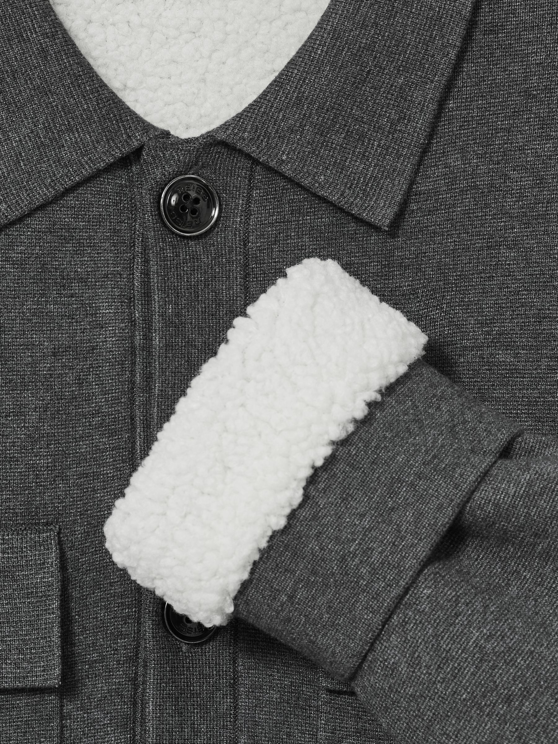 Fleece-Lined Button-Through Jacket in Mid Grey Melange - Image 6 of 6