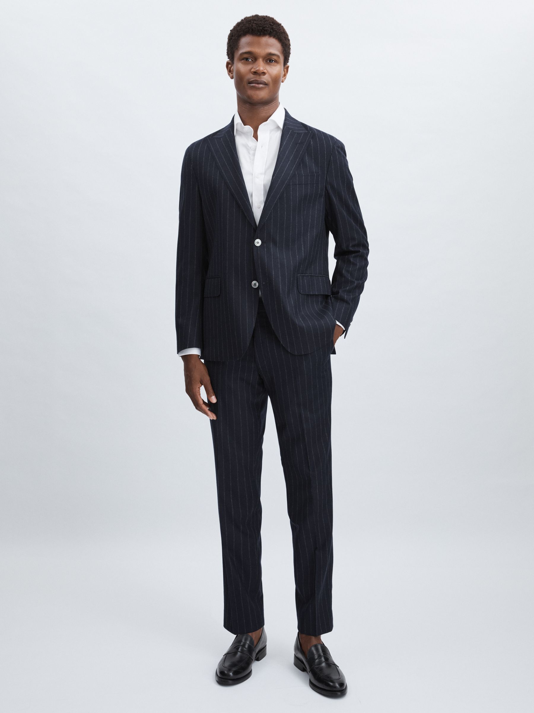 Oscar Jacobson 100% Wool Slim-Fit Pinstripe Suit Trousers in Navy - Image 1 of 6