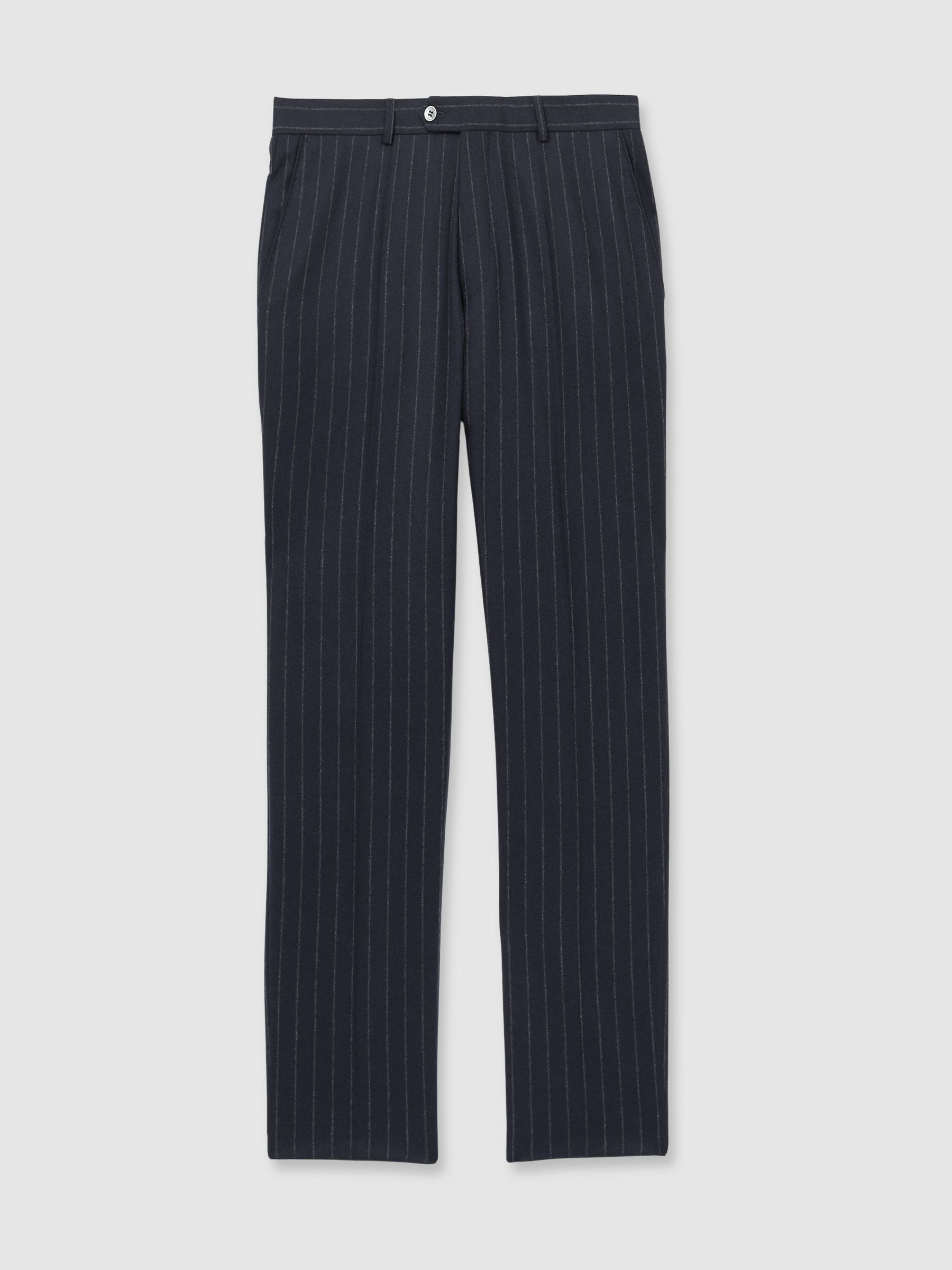 Oscar Jacobson 100% Wool Slim-Fit Pinstripe Suit Trousers in Navy - Image 2 of 6