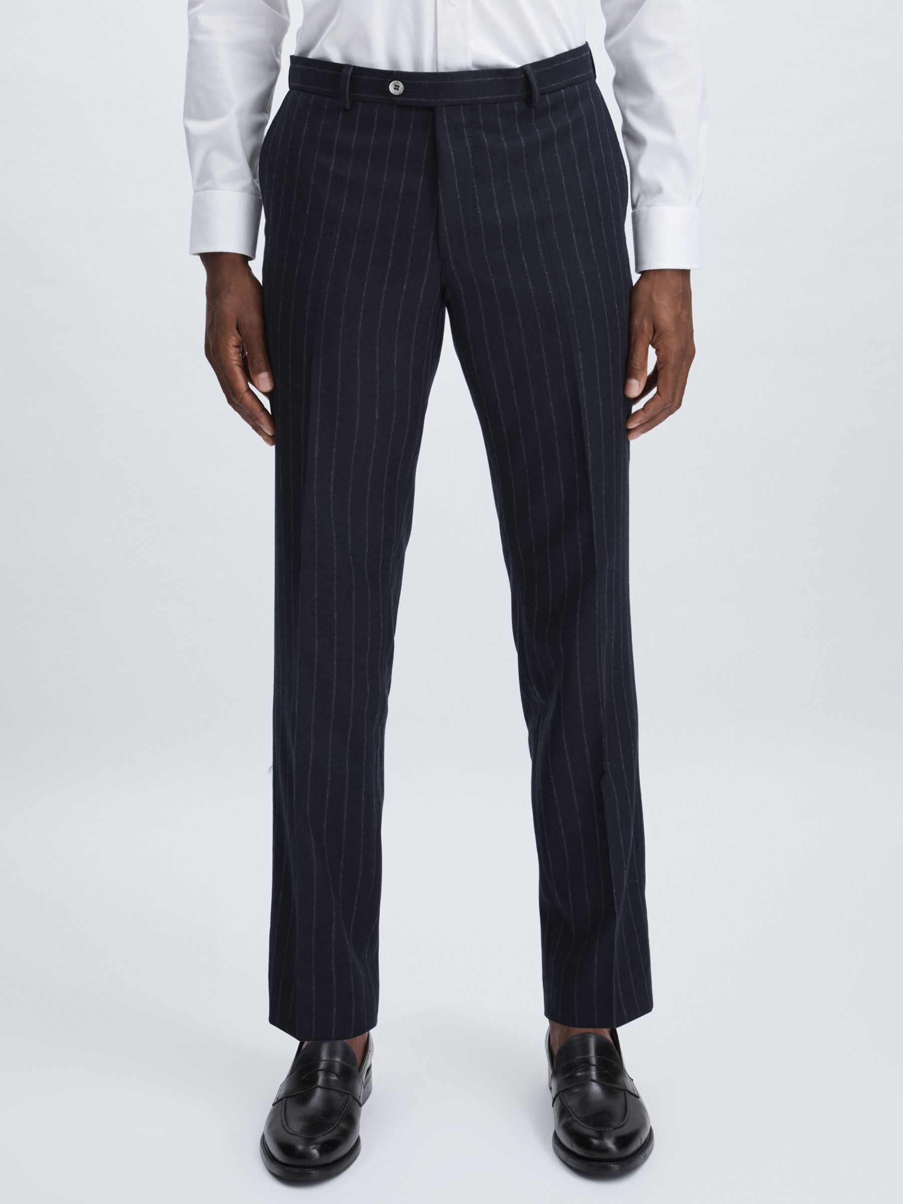 Oscar Jacobson 100% Wool Slim-Fit Pinstripe Suit Trousers in Navy - Image 3 of 6