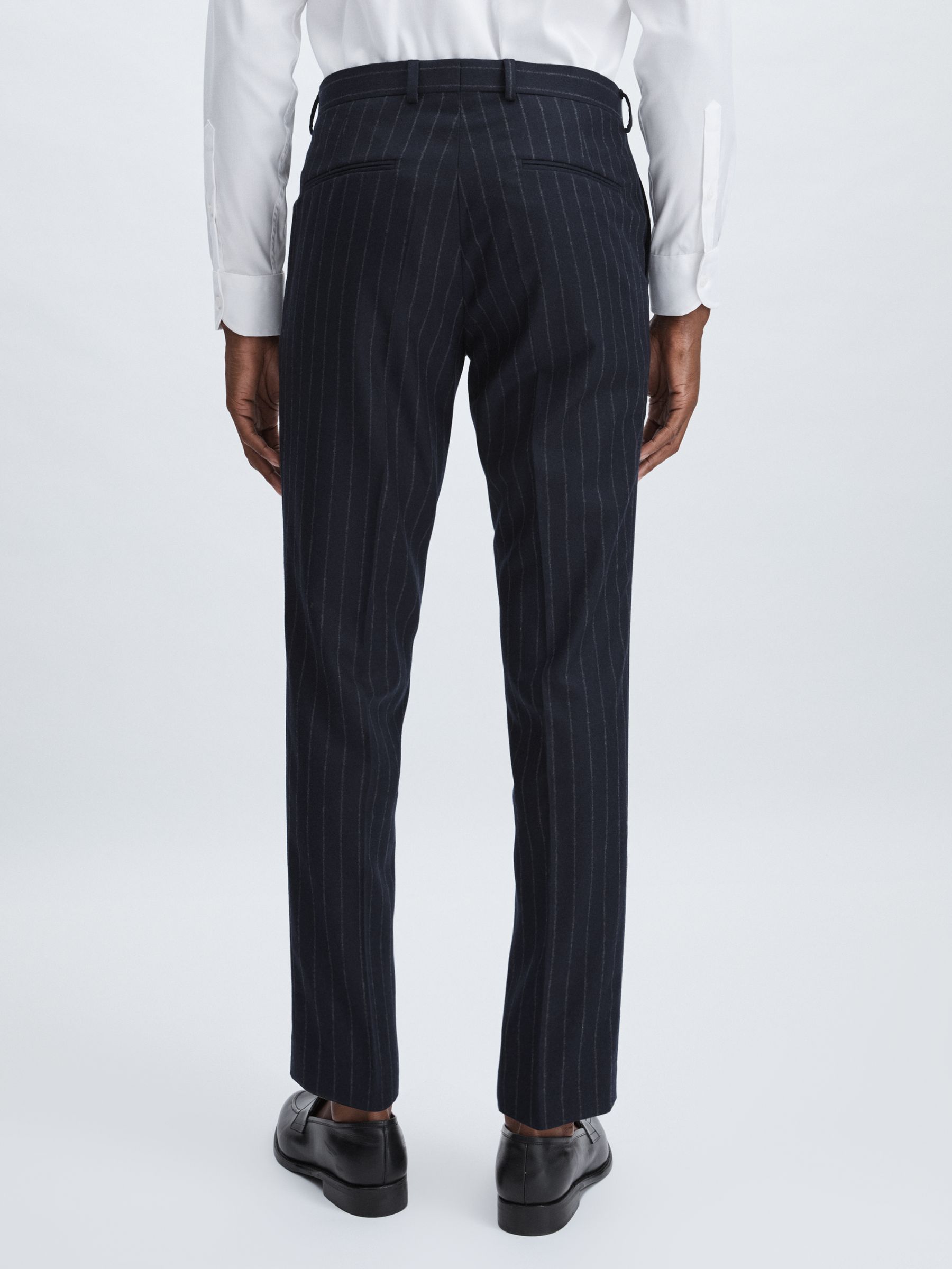 Oscar Jacobson 100% Wool Slim-Fit Pinstripe Suit Trousers in Navy - Image 5 of 6