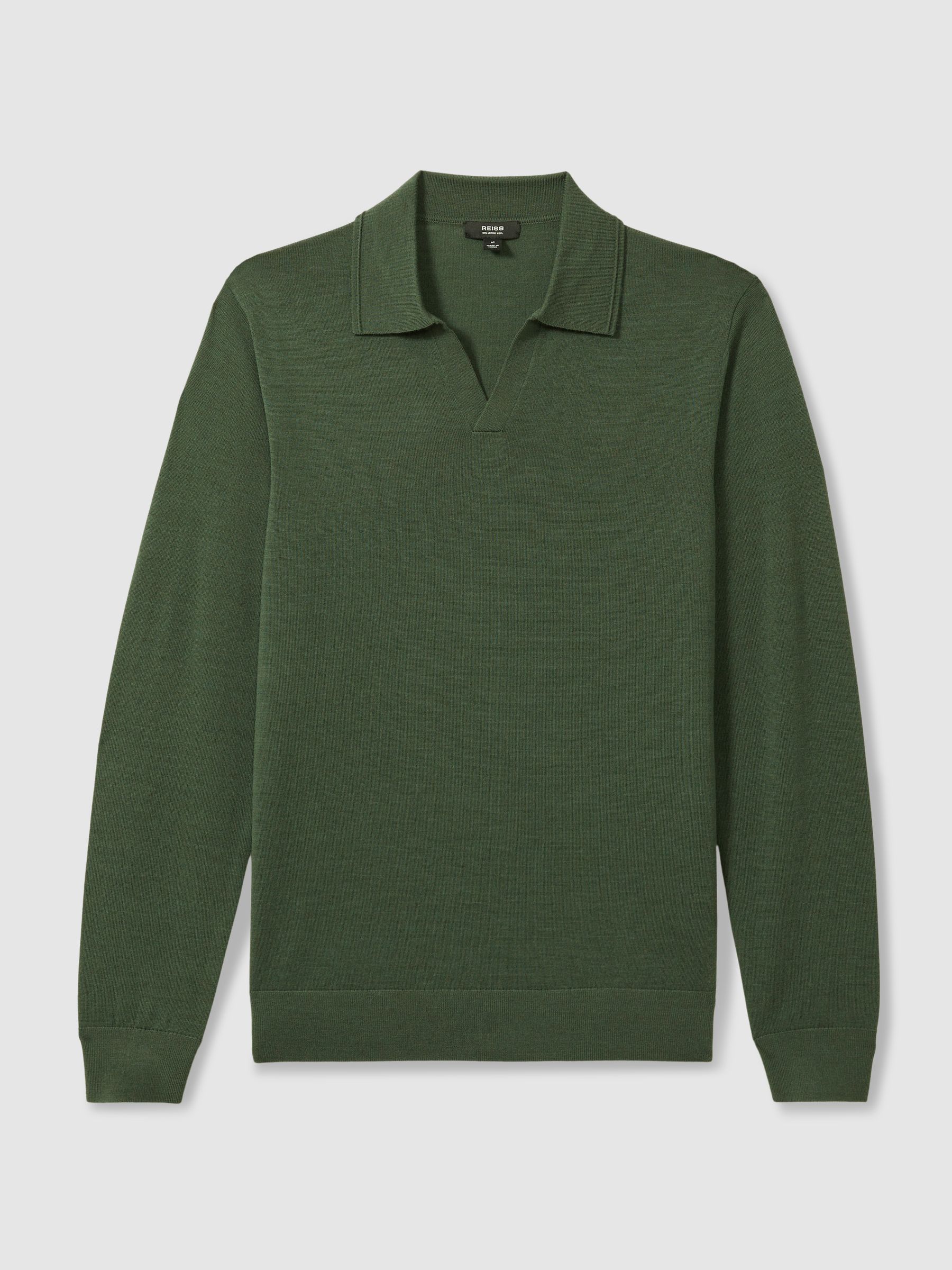 Merino Wool Half-Zip Polo Shirt in Dark Kale Green - Image 2 of 8