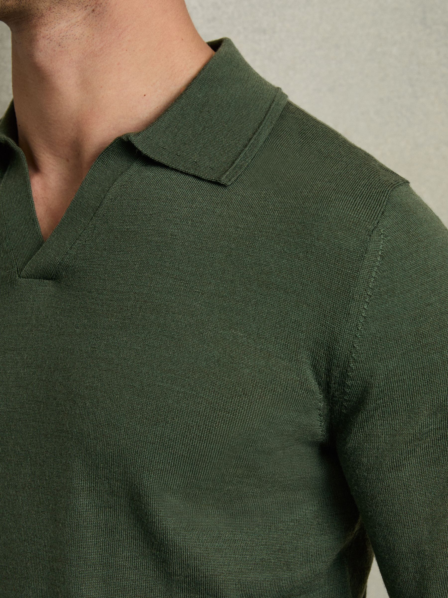 Merino Wool Half-Zip Polo Shirt in Dark Kale Green - Image 4 of 8
