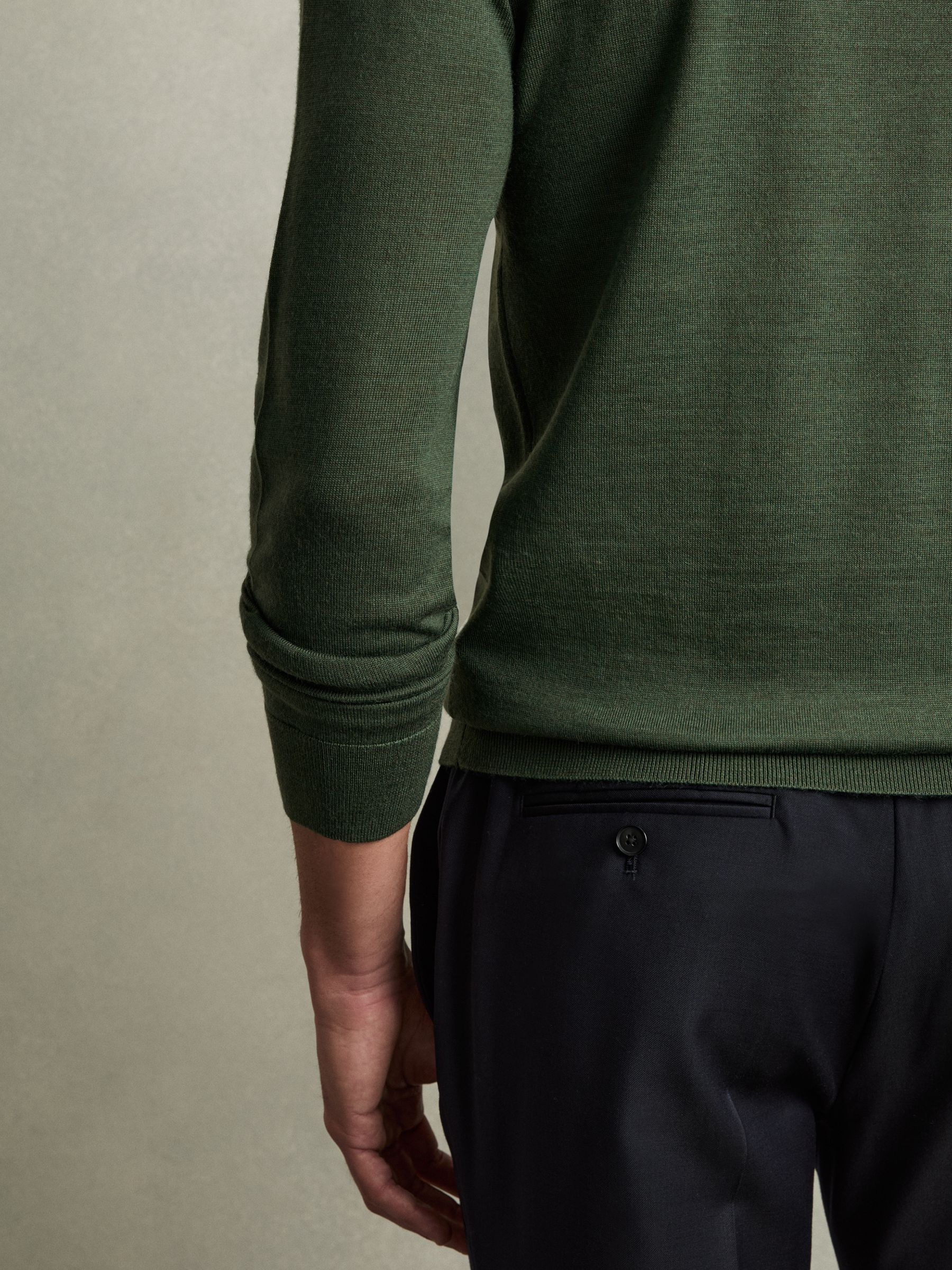 Merino Wool Half-Zip Polo Shirt in Dark Kale Green - Image 6 of 8