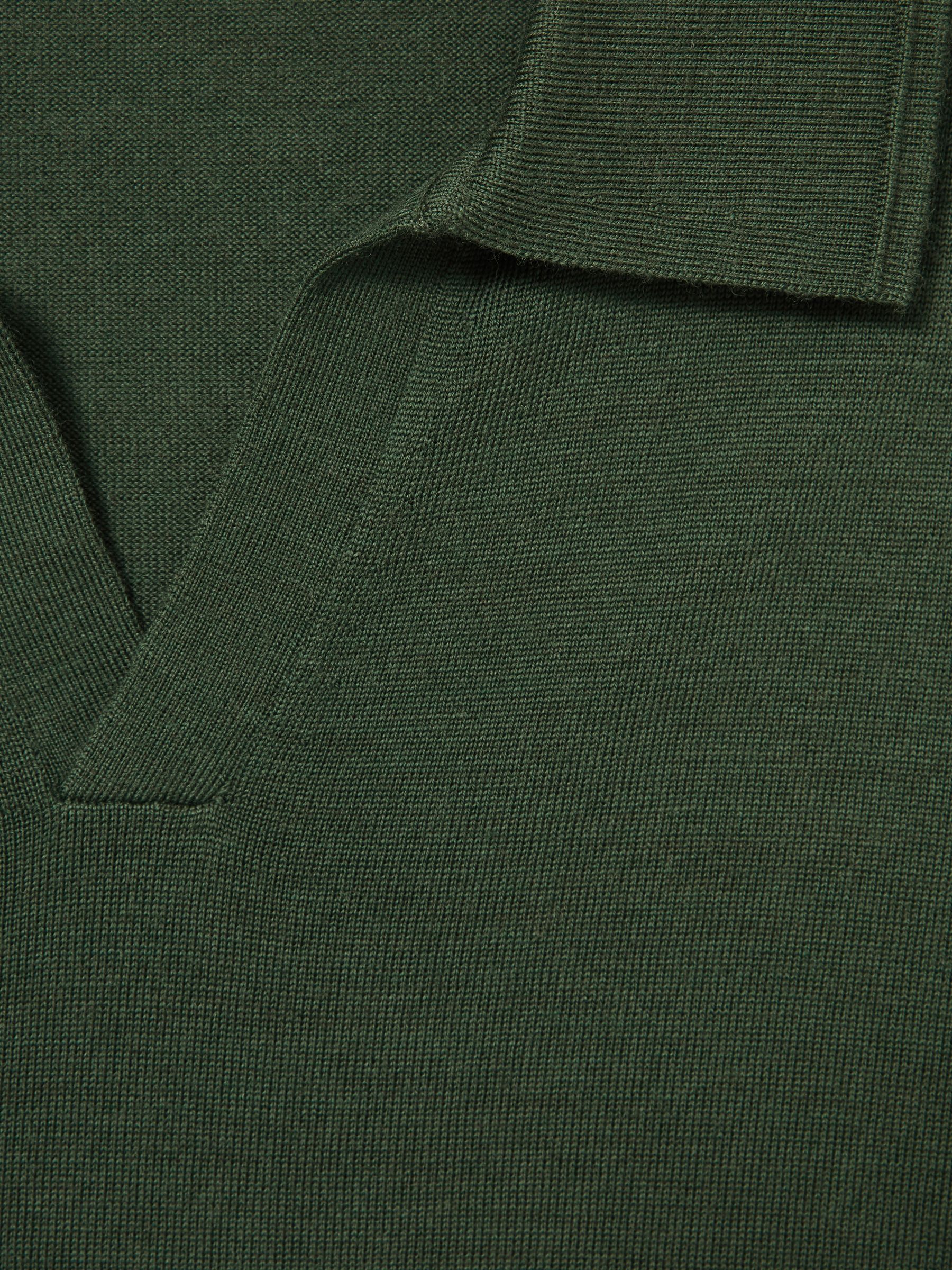 Merino Wool Half-Zip Polo Shirt in Dark Kale Green - Image 8 of 8