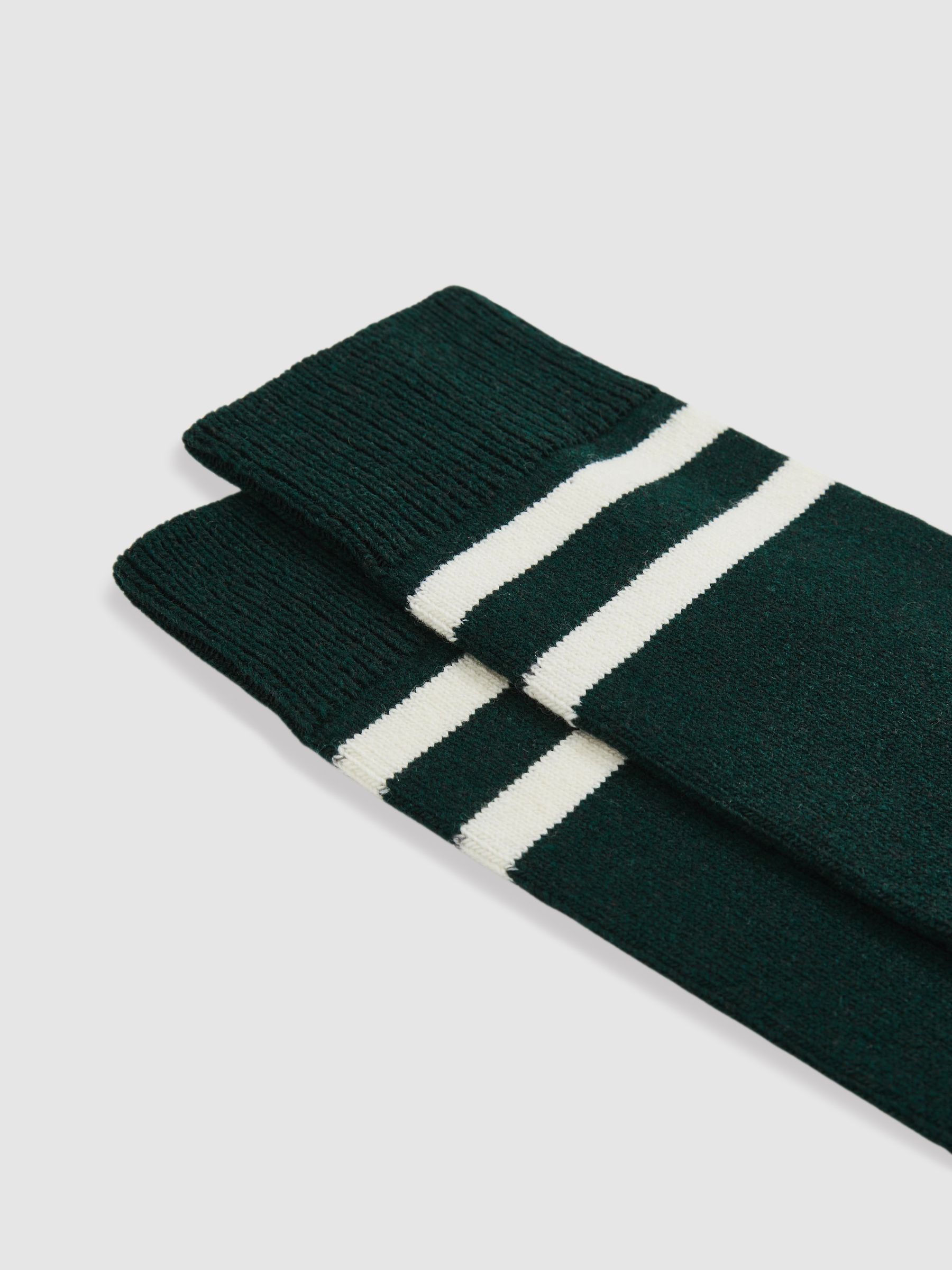 Striped Socks With Wool And Cashmere in Forest Green/Ecru - Image 2 of 3