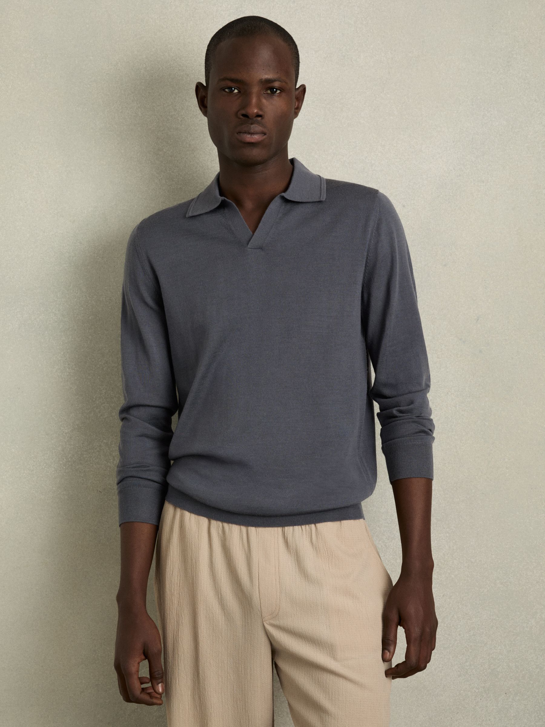 Merino Wool Half-Zip Polo Shirt in Blackened Blue - Image 1 of 6