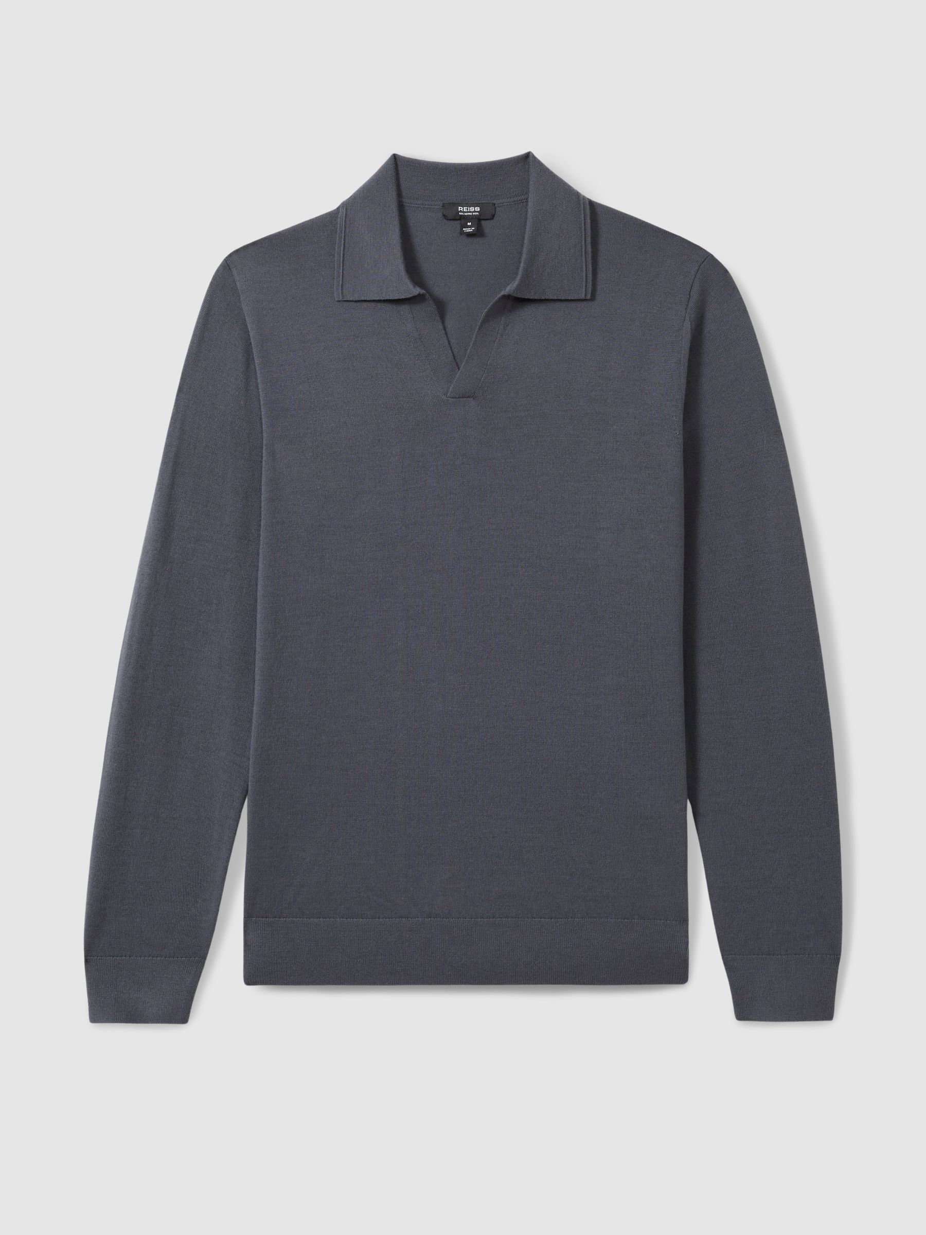 Merino Wool Half-Zip Polo Shirt in Blackened Blue - Image 2 of 6