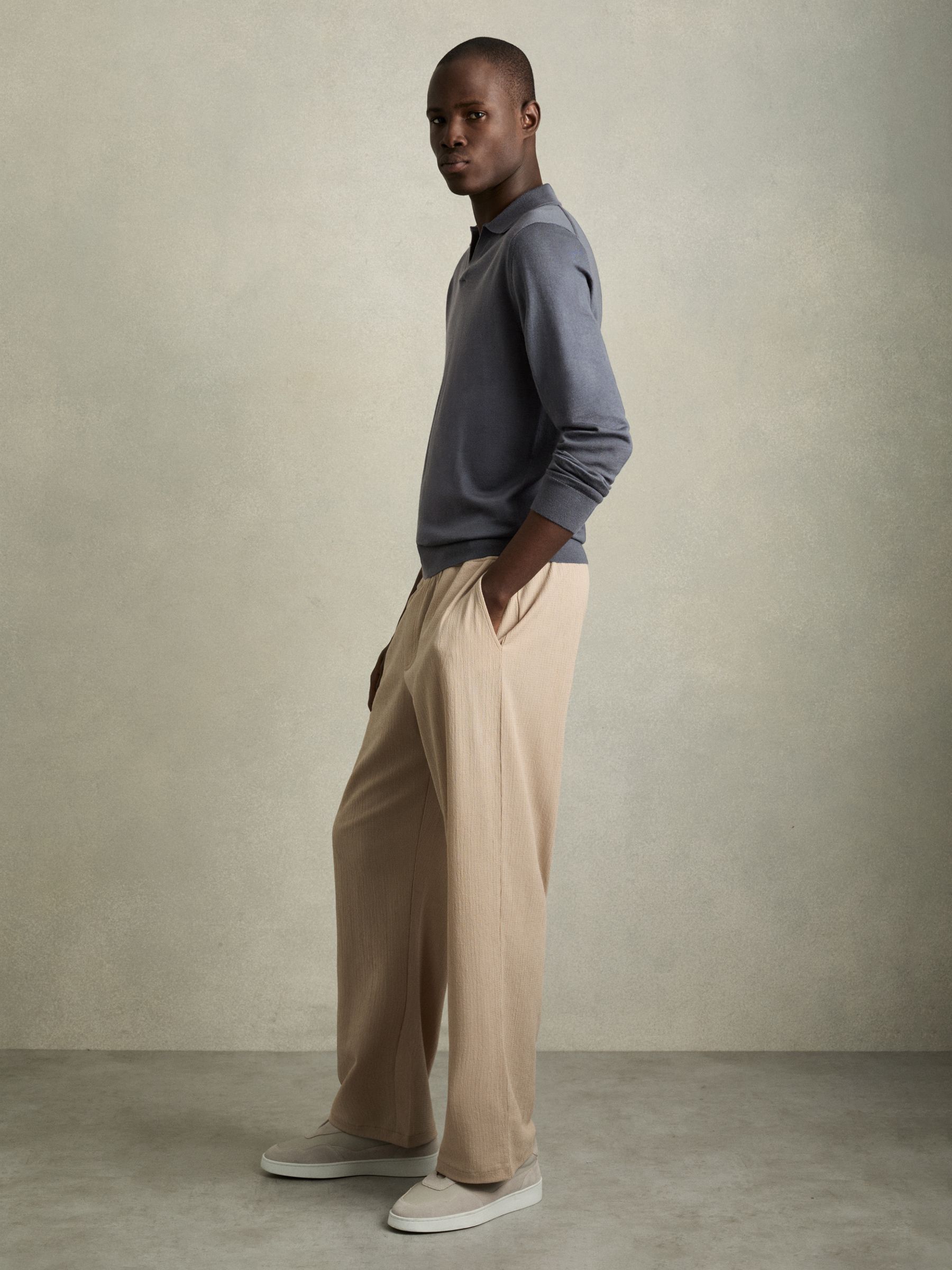 Merino Wool Half-Zip Polo Shirt in Blackened Blue - Image 3 of 6