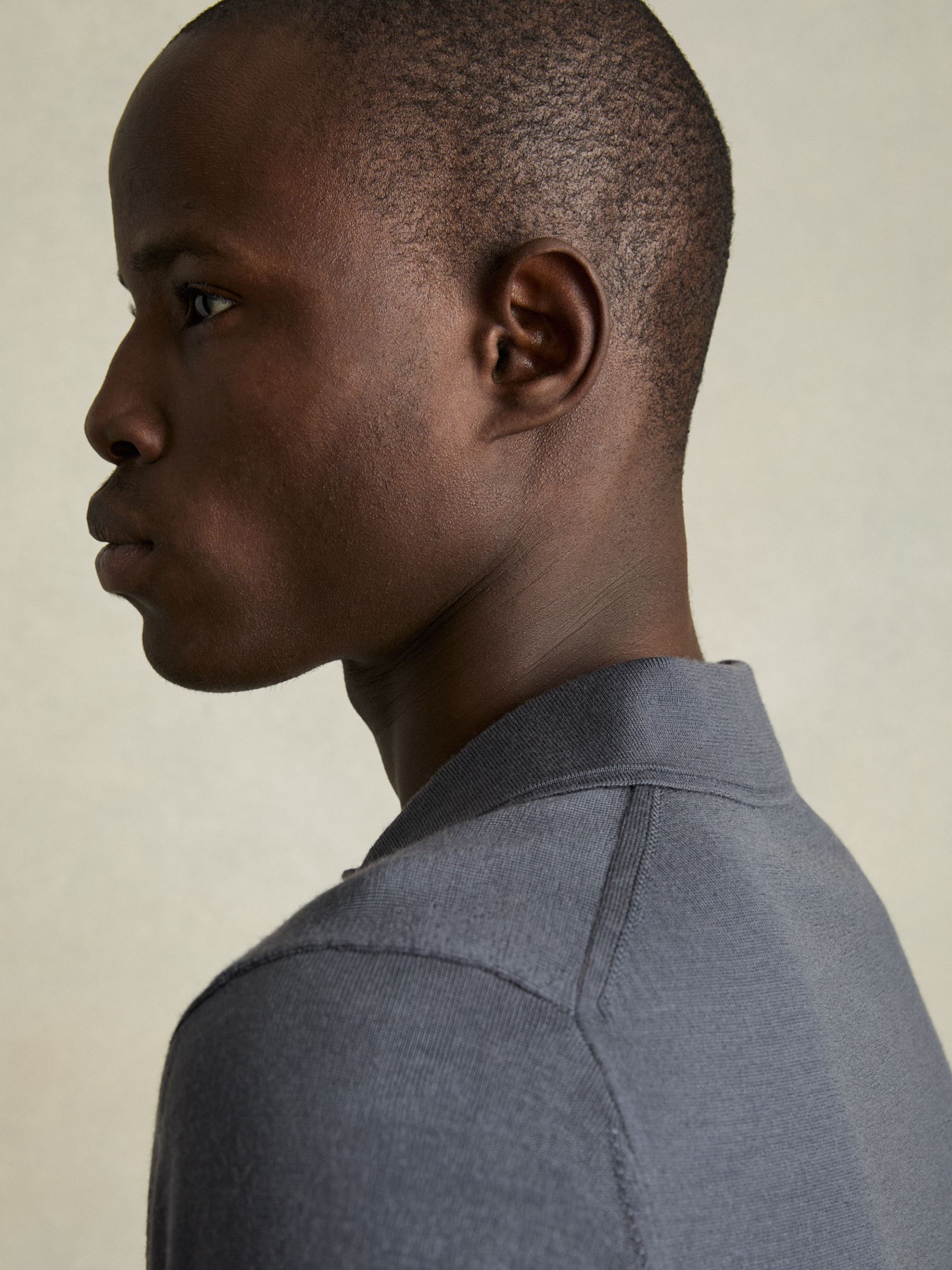 Merino Wool Half-Zip Polo Shirt in Blackened Blue - Image 4 of 6