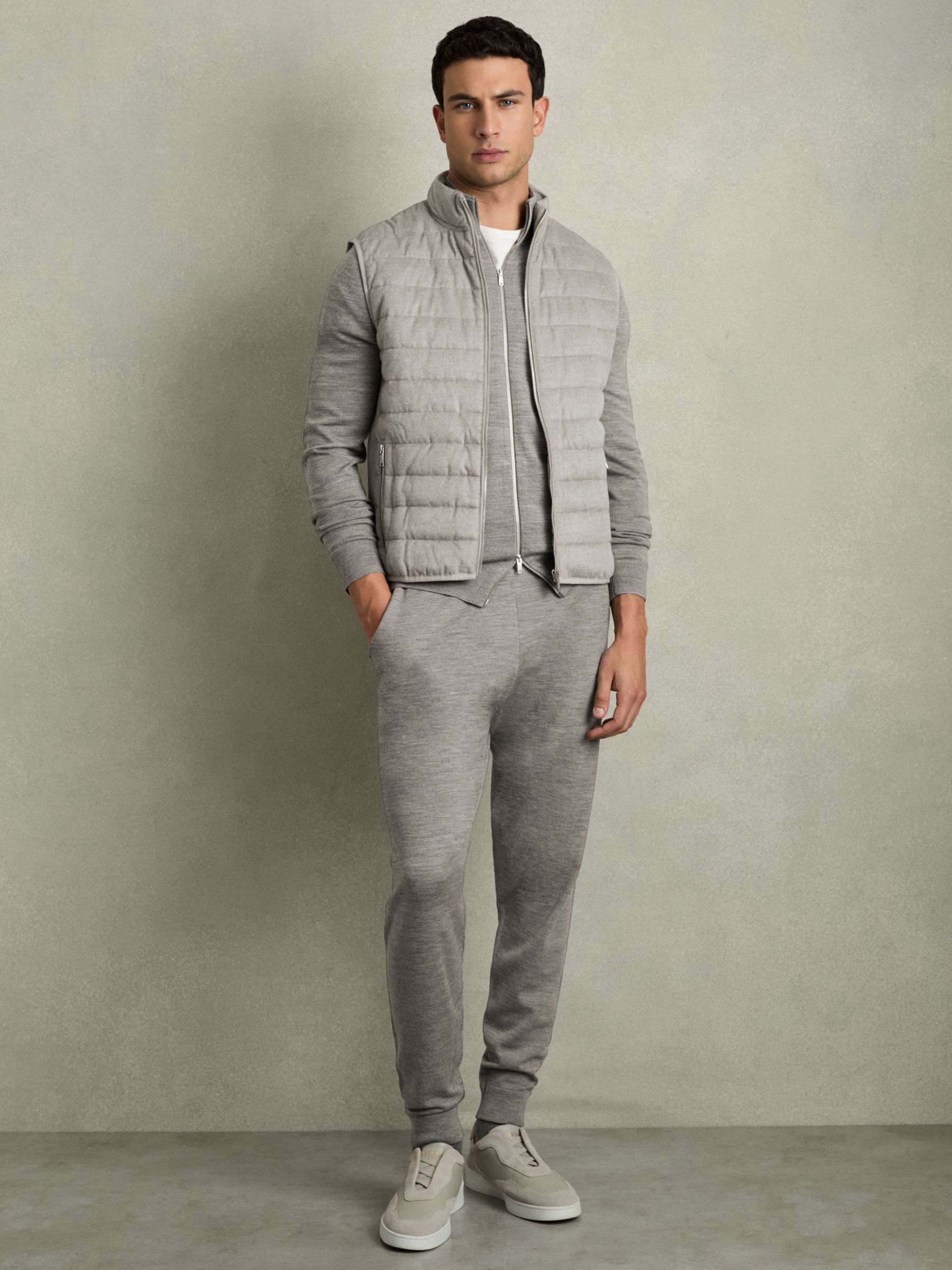 Merino-Blend Stretch Joggers in Warm Grey Melange - Image 1 of 6