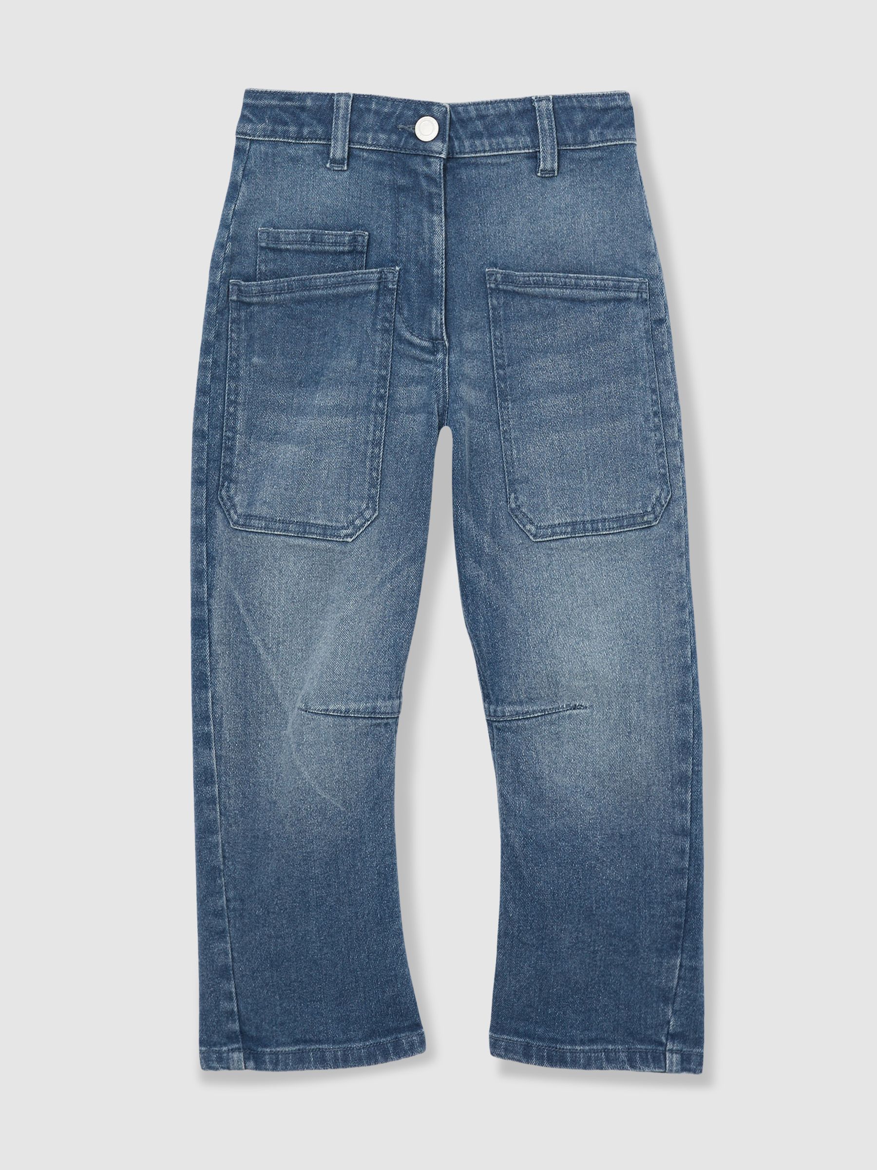 9-13 yrs Barrel-Leg Patch-Pocket Jeans in Blue - Image 2 of 4