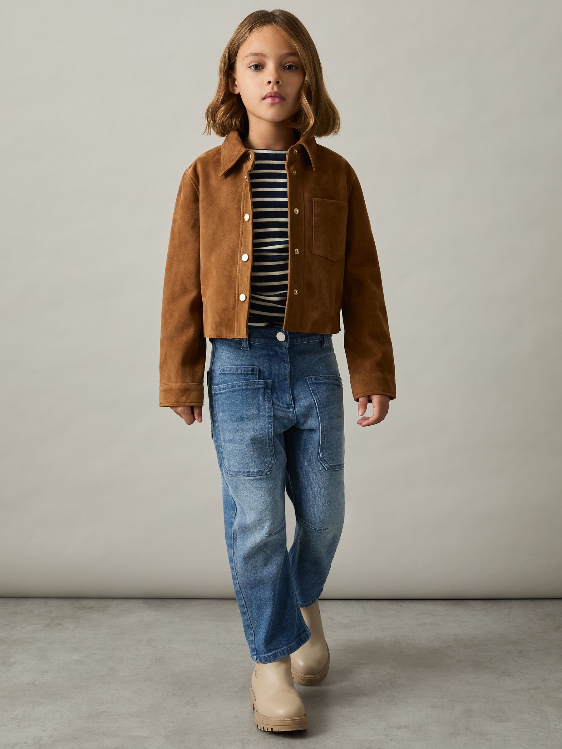 9-13 yrs Barrel-Leg Patch-Pocket Jeans in Blue - Image 3 of 4