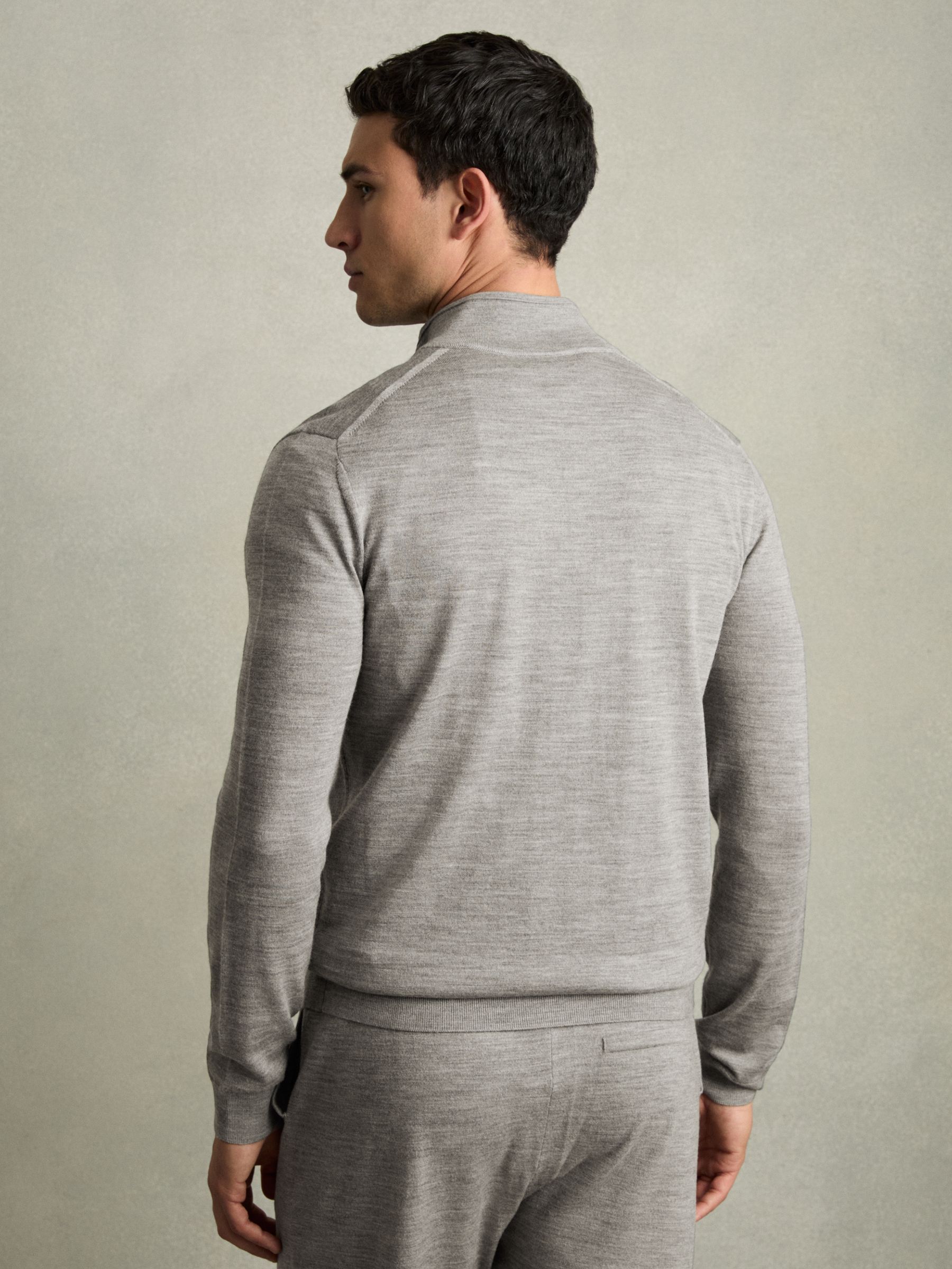 Merino Wool Funnel-Neck Cardigan in Warm Grey Melange - Image 4 of 5