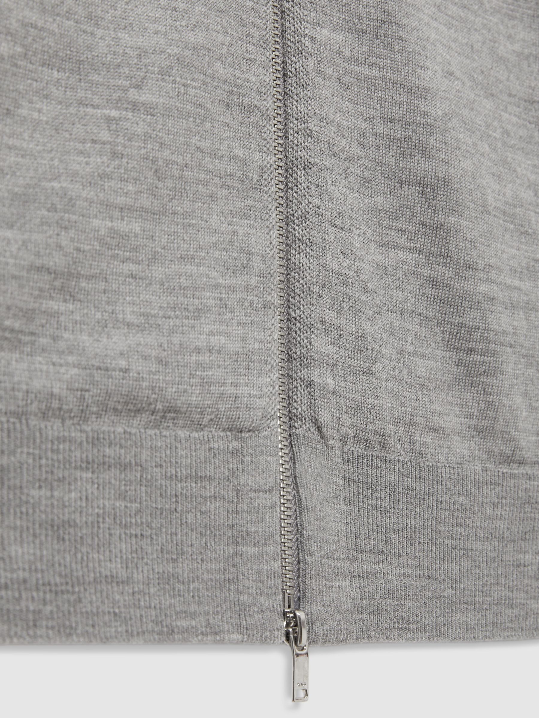 Merino Wool Funnel-Neck Cardigan in Warm Grey Melange - Image 5 of 5