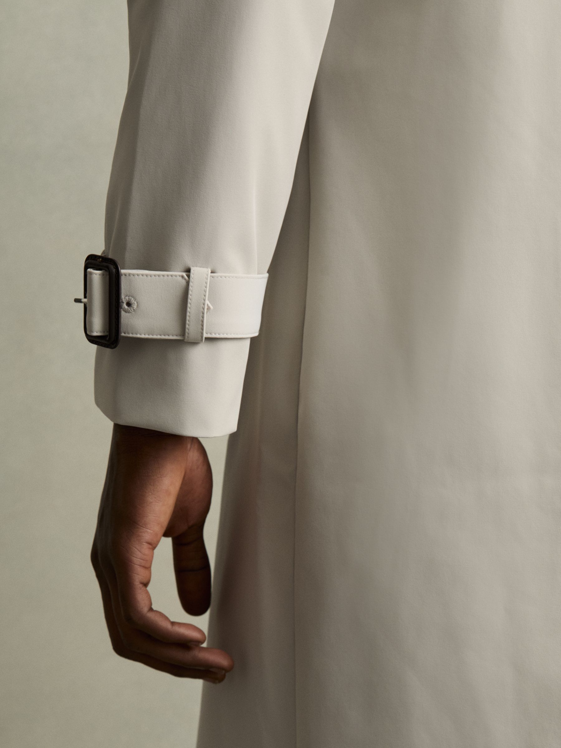 Double Breasted Long Trench Coat in Stone - Image 4 of 7