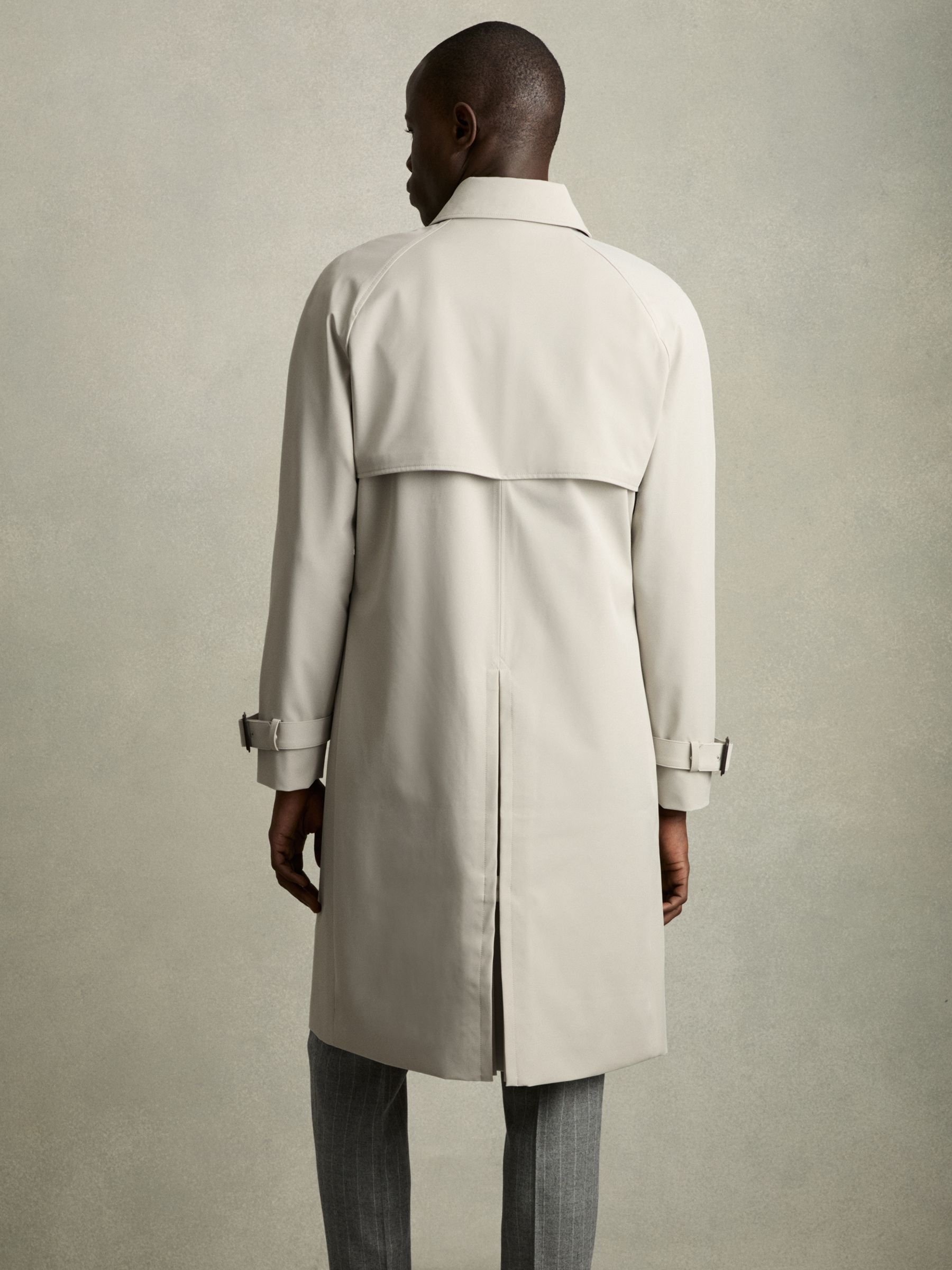Double-Breasted Long Trench Coat in Stone - image 5
