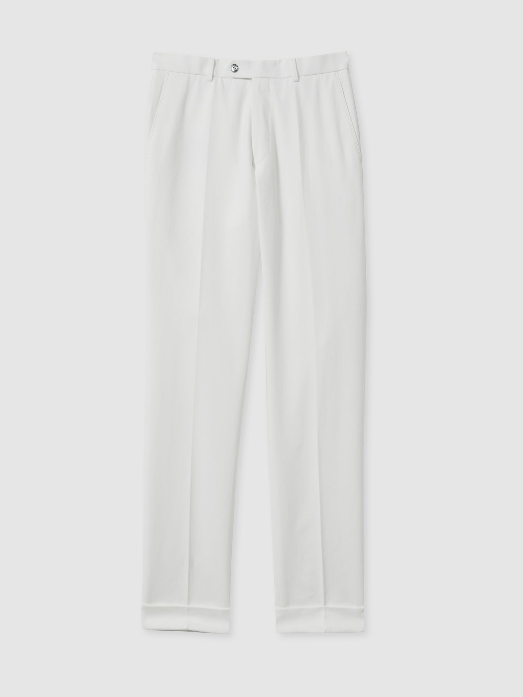 Oscar Jacobson Slim Fit 100% Cotton Turn-Up Trousers in Snow White - Image 2 of 6