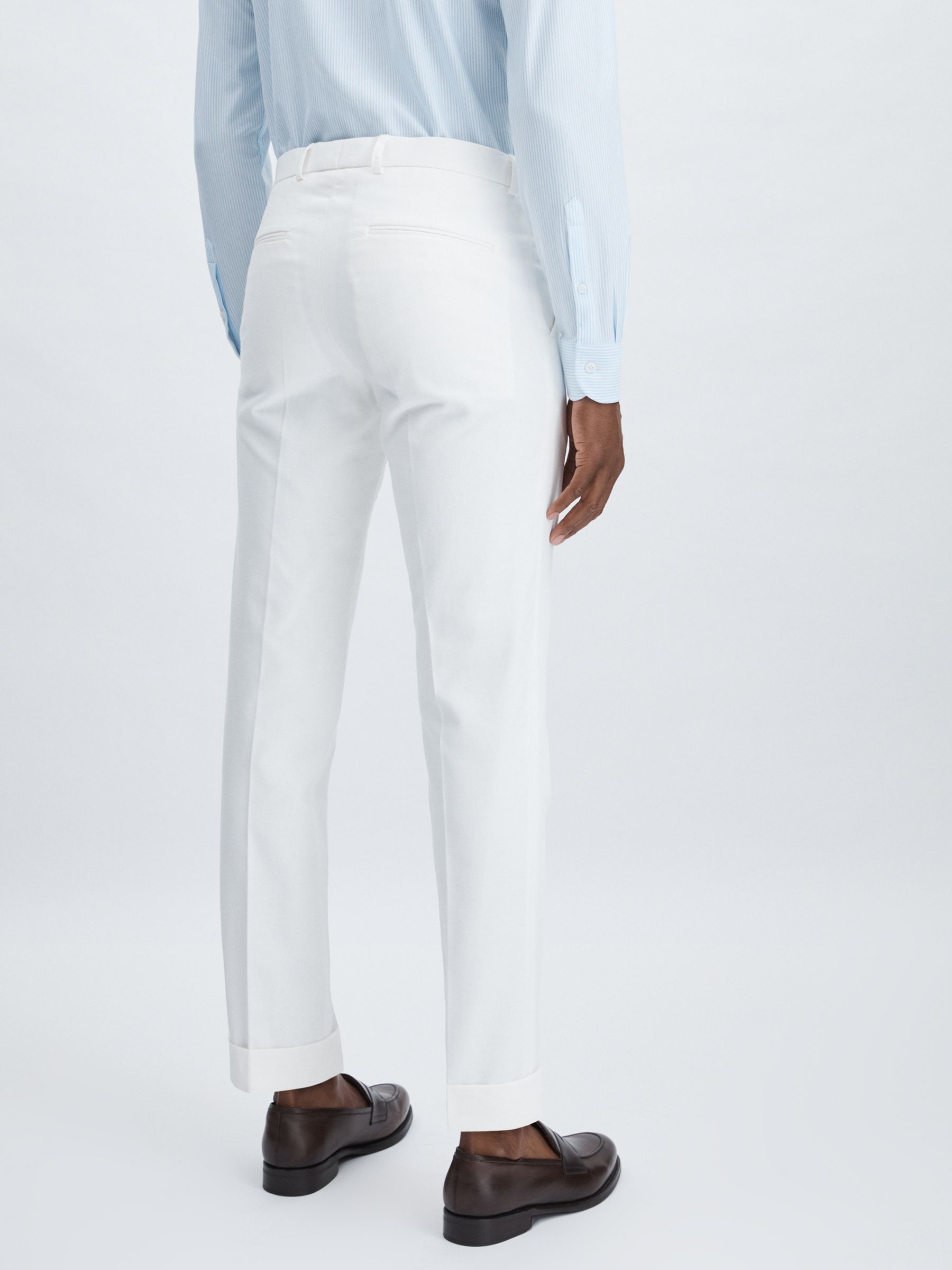 Oscar Jacobson Slim Fit 100% Cotton Turn-Up Trousers in Snow White - Image 5 of 6
