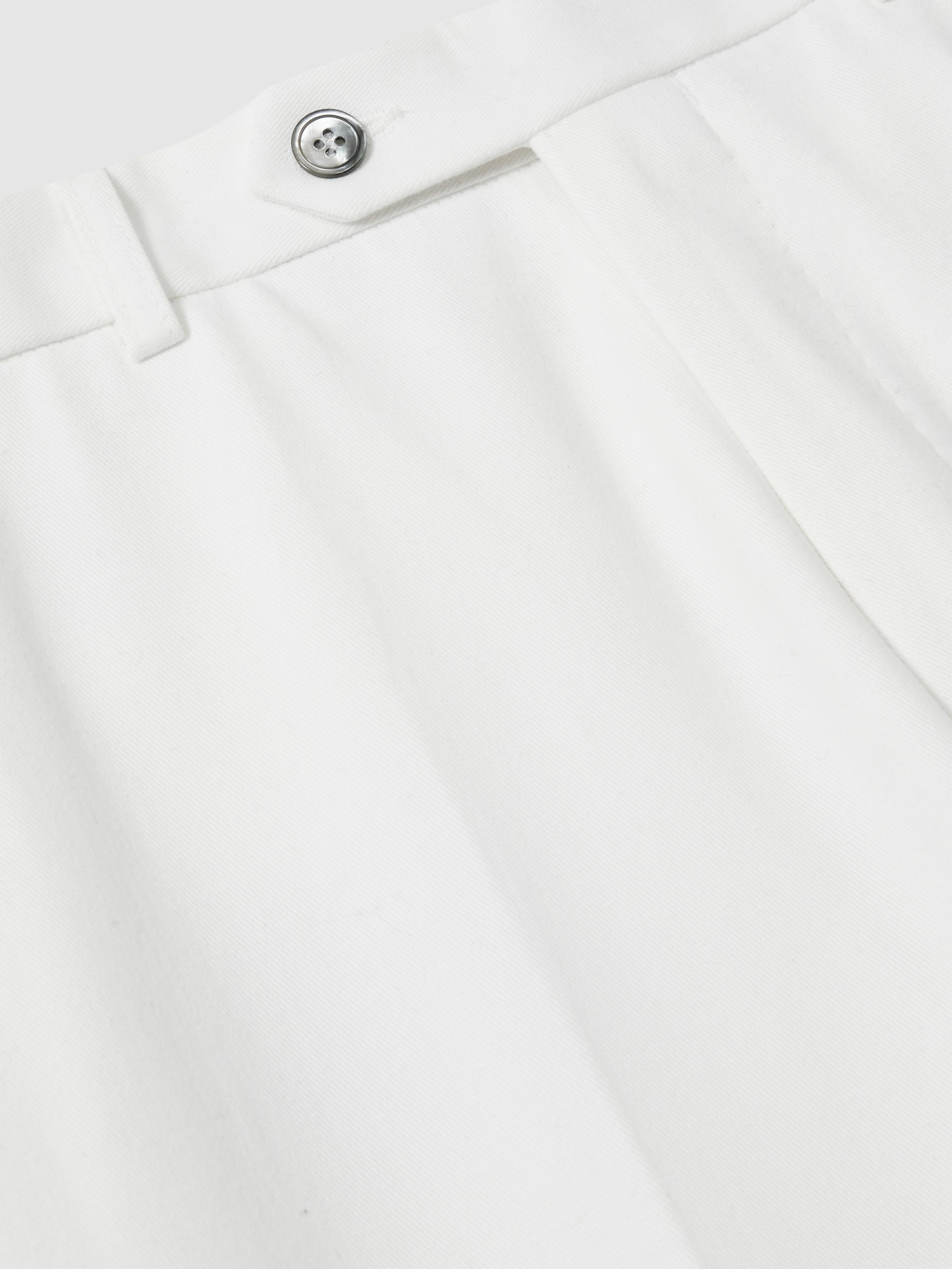 Oscar Jacobson Slim Fit 100% Cotton Turn-Up Trousers in Snow White - Image 6 of 6