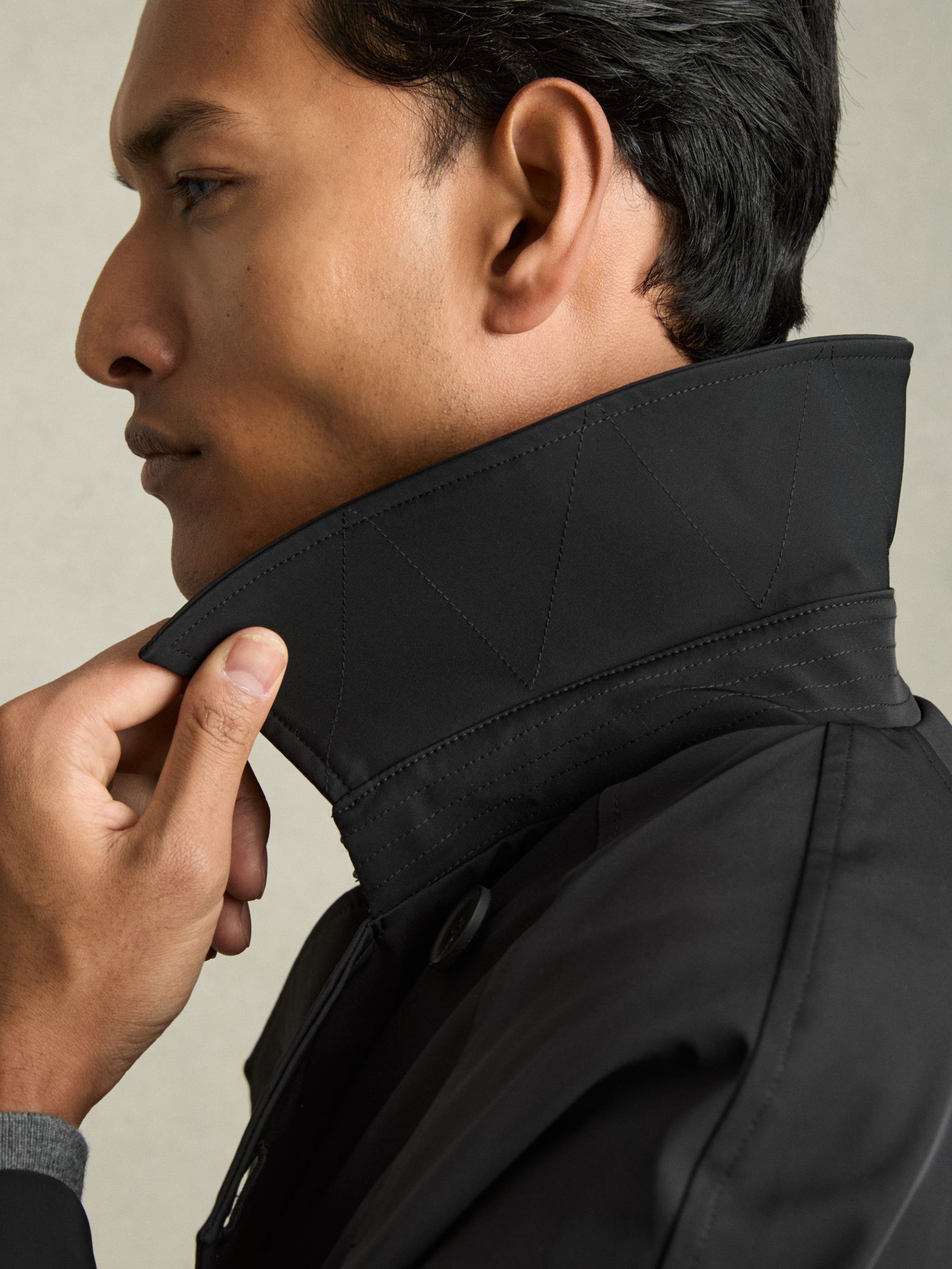 Double Breasted Long Trench Coat in Black - Image 4 of 7