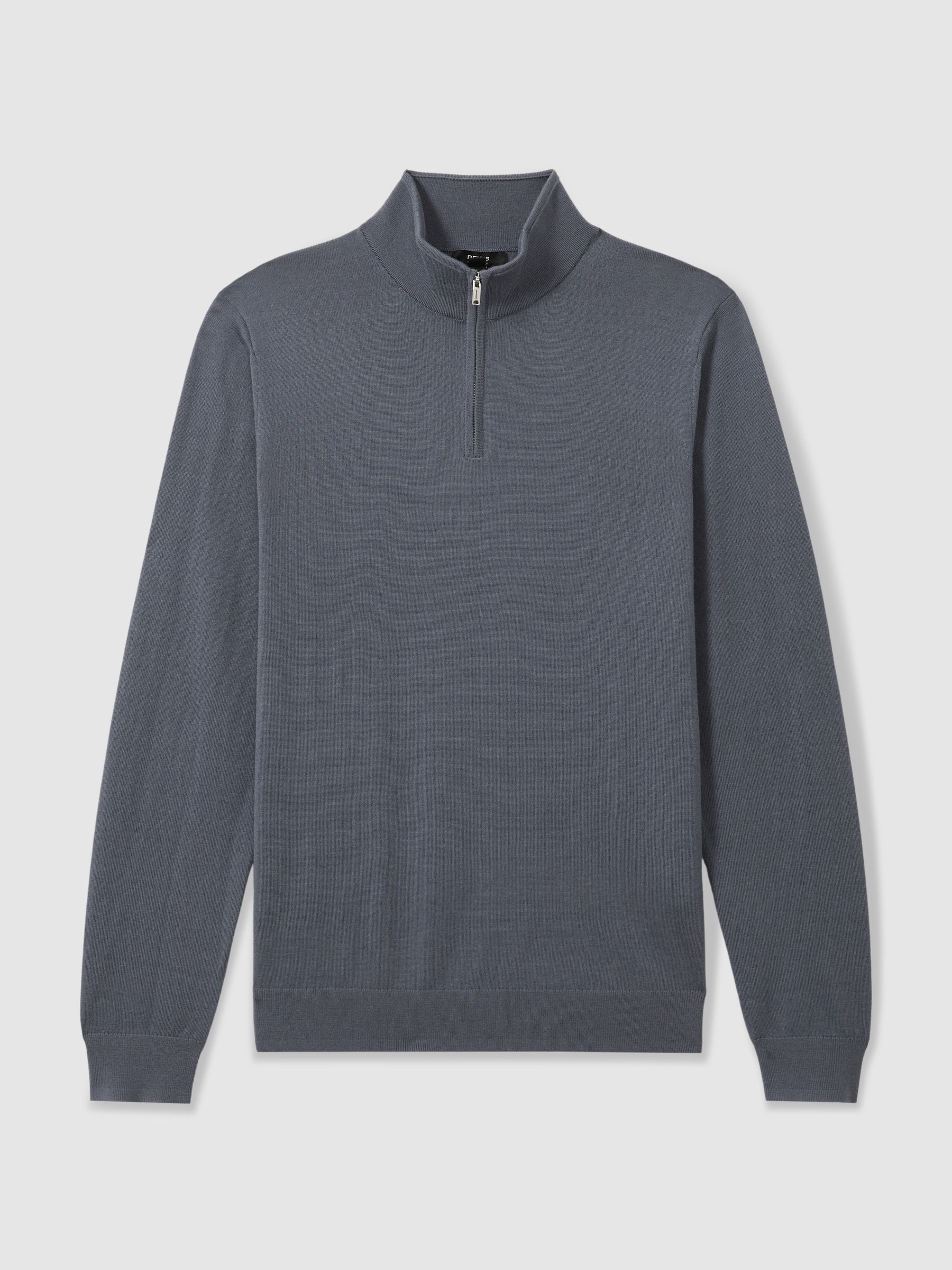 Merino Wool Half-Zip Funnel Neck Jumper in Airforce Blue - Image 2 of 6