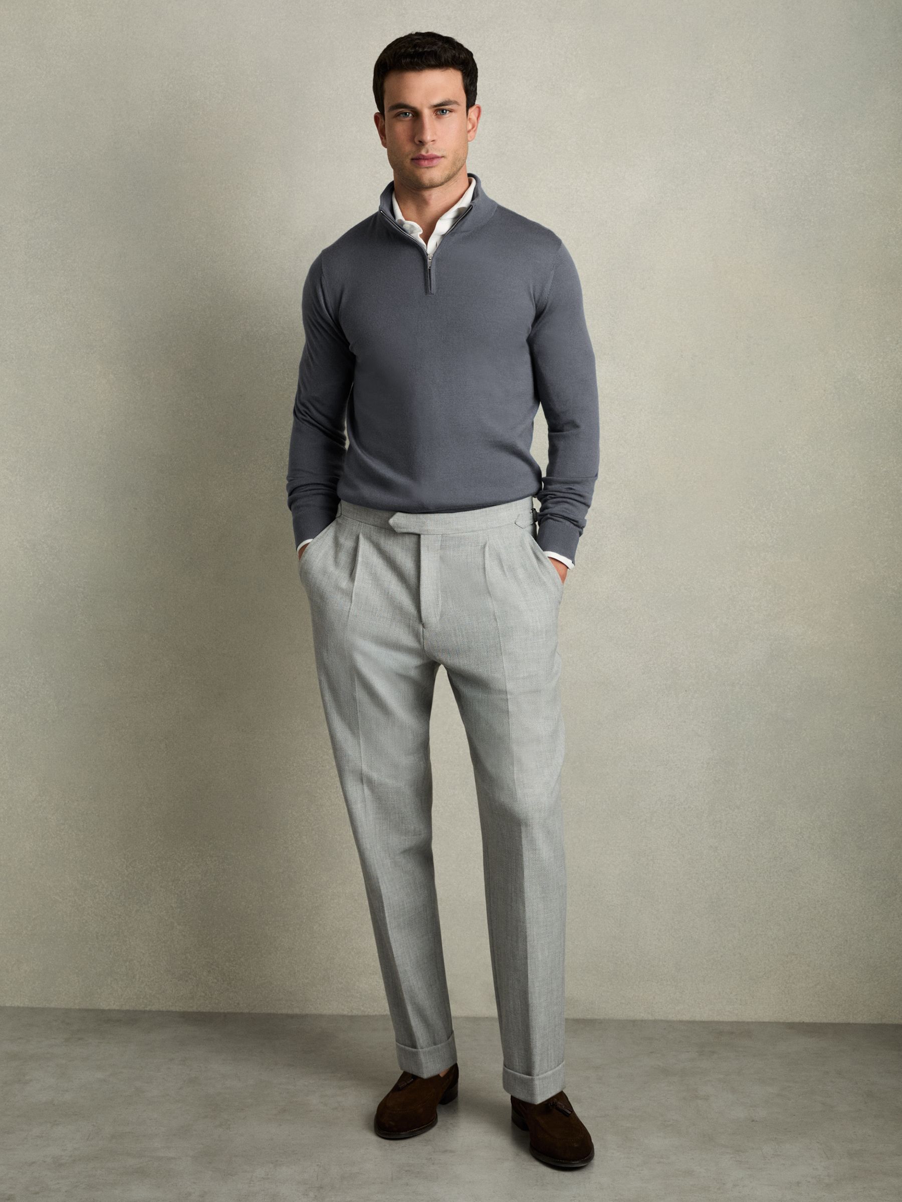 Merino Wool Half-Zip Funnel Neck Jumper in Airforce Blue - Image 3 of 6