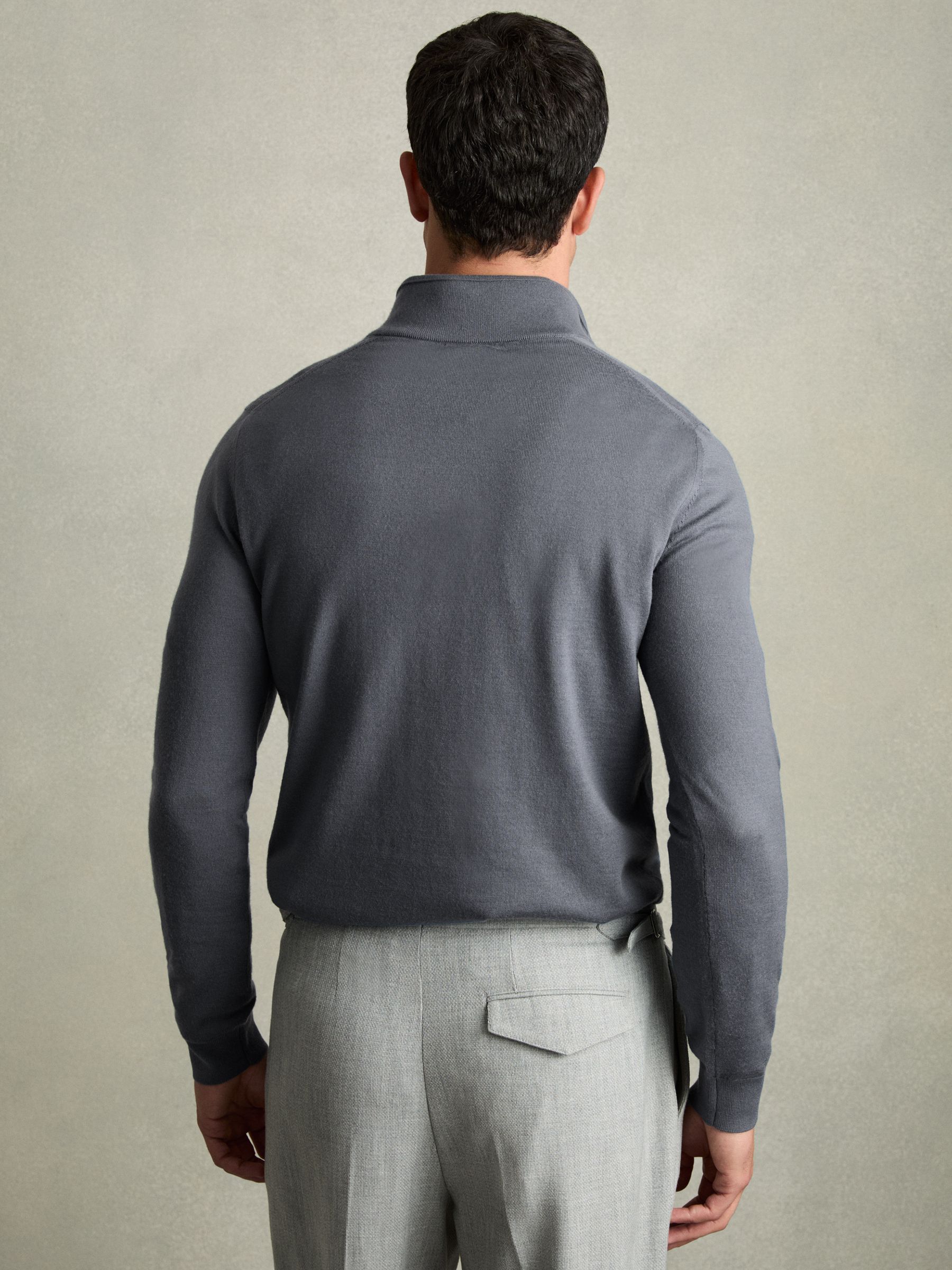 Merino Wool Half-Zip Funnel Neck Jumper in Airforce Blue - Image 5 of 6