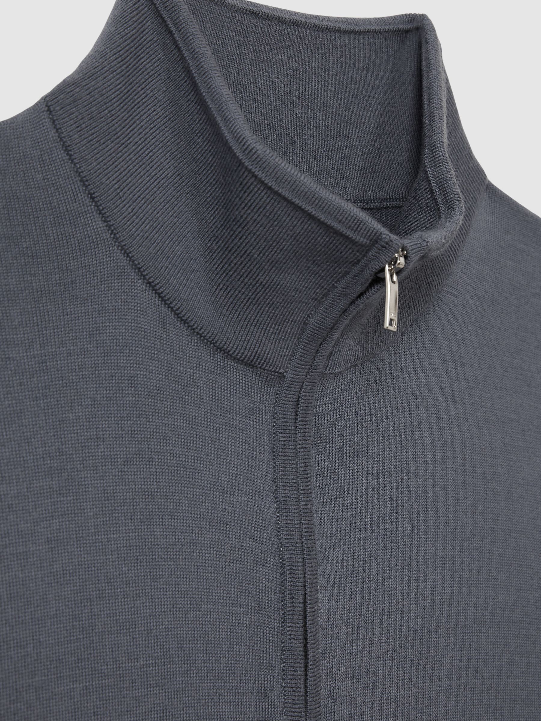 Merino Wool Half-Zip Funnel Neck Jumper in Airforce Blue - Image 6 of 6