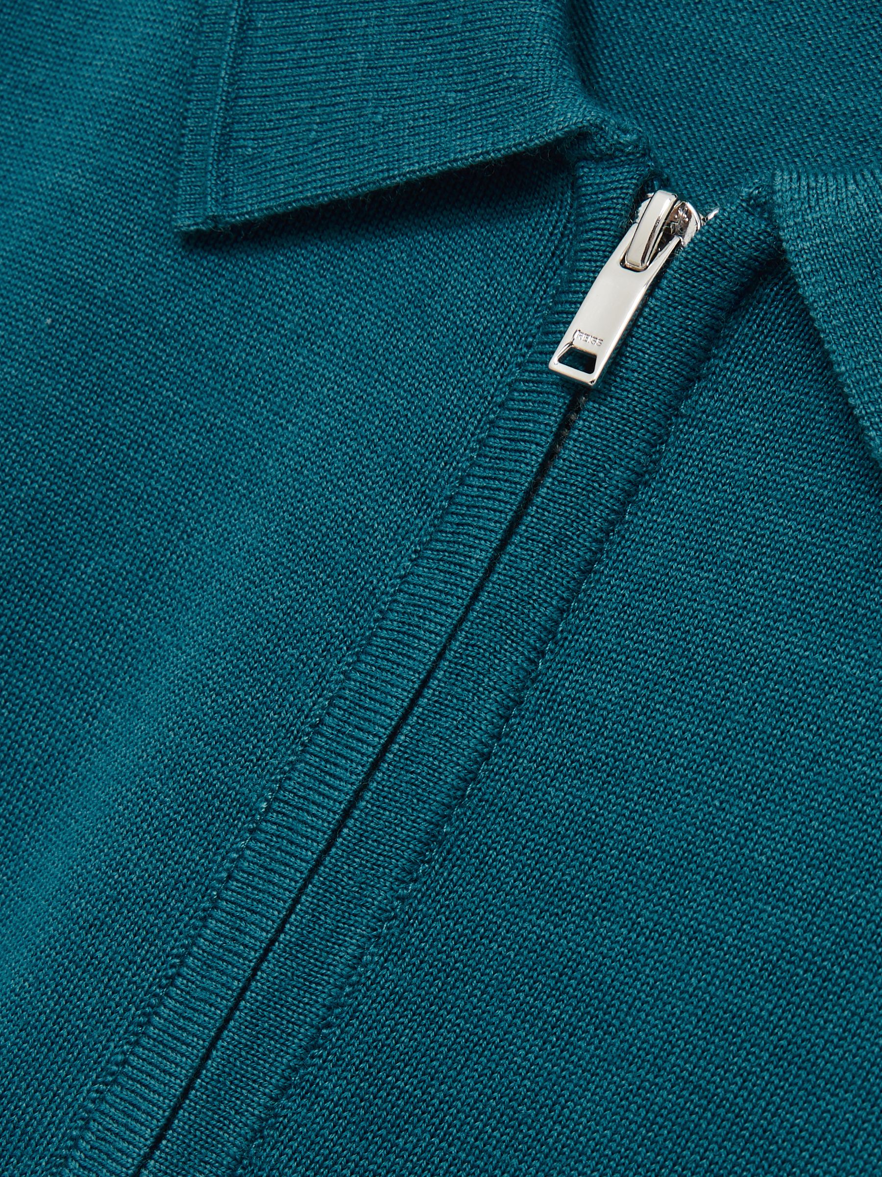 Merino Wool Half-Zip Polo Shirt in Deep Teal Blue - Image 6 of 6