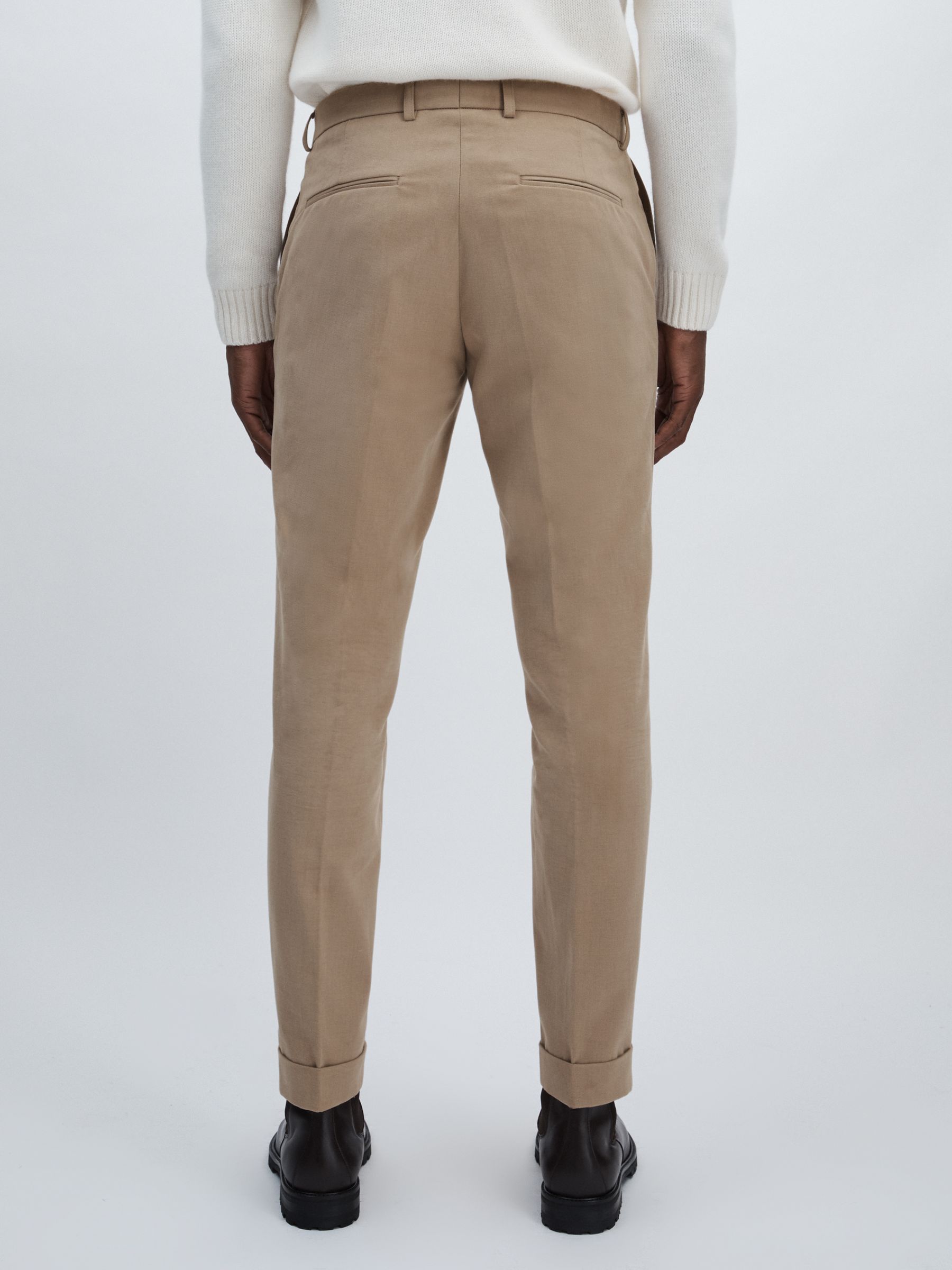 Oscar Jacobson Slim Fit 100% Cotton Turn-Up Trousers in Beige - Image 5 of 6