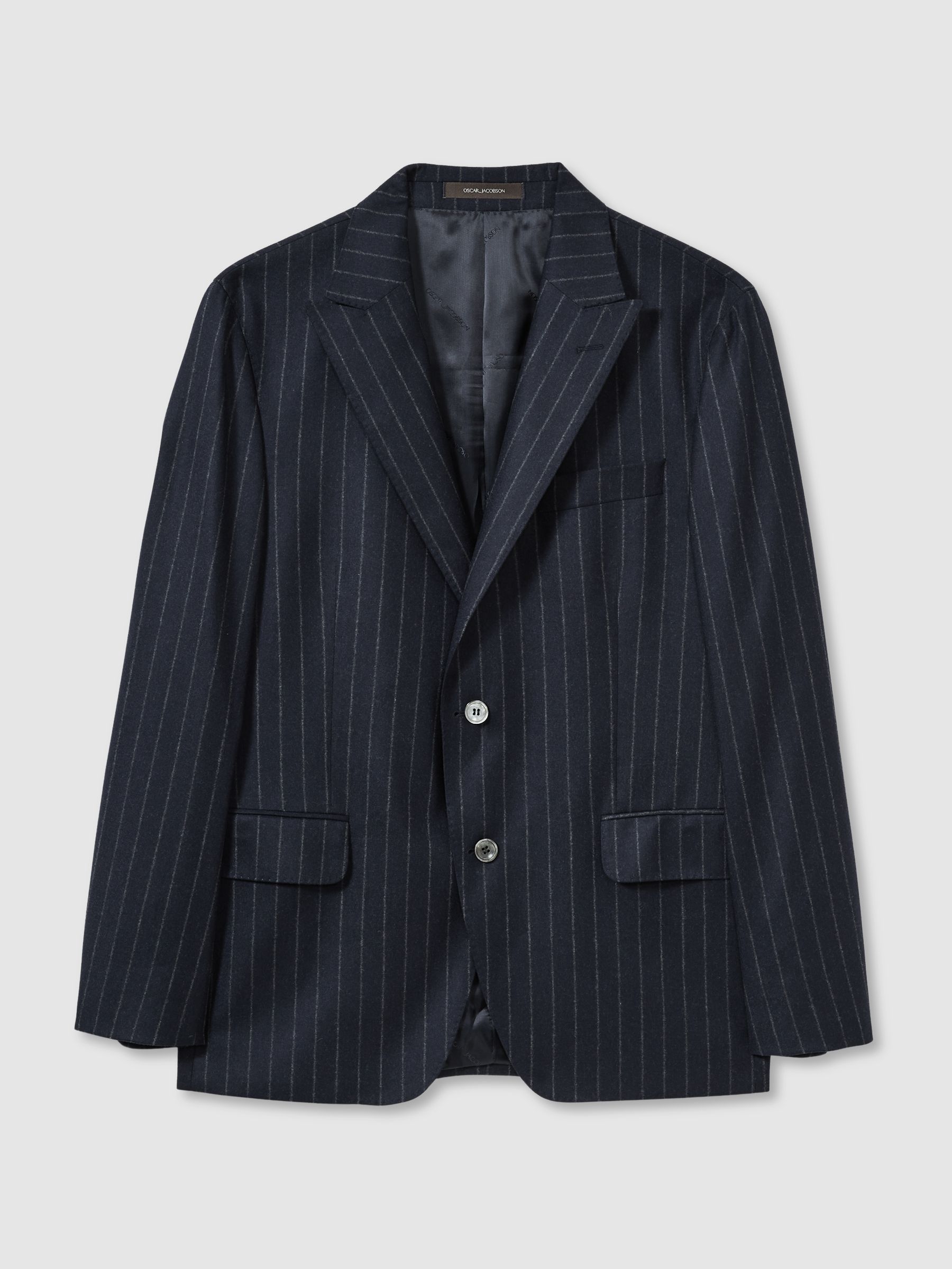Oscar Jacobson Wool Single-Breasted Pinstripe Blazer in Navy - Image 2 of 7