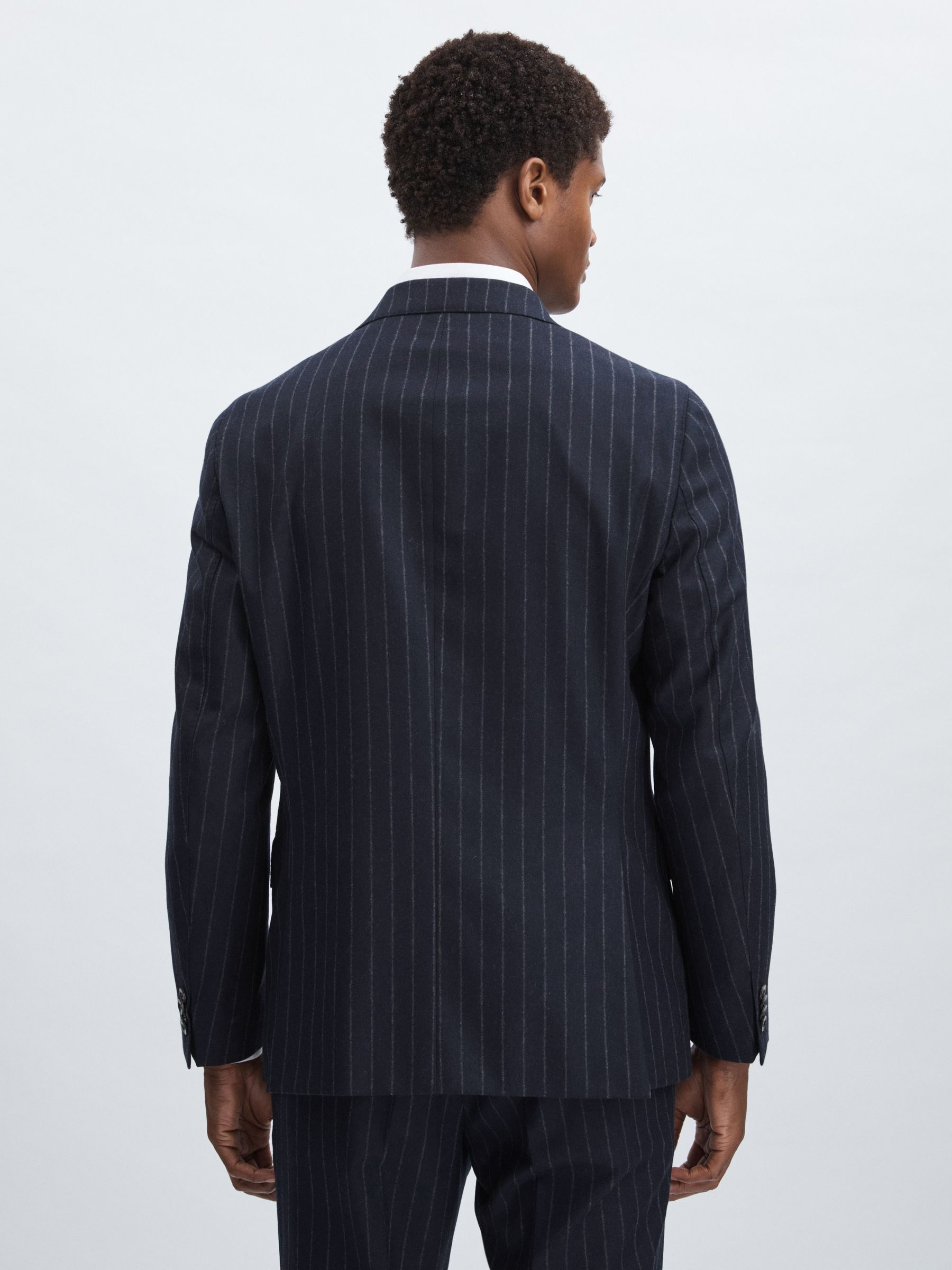 Oscar Jacobson Wool Single-Breasted Pinstripe Blazer in Navy - Image 6 of 7