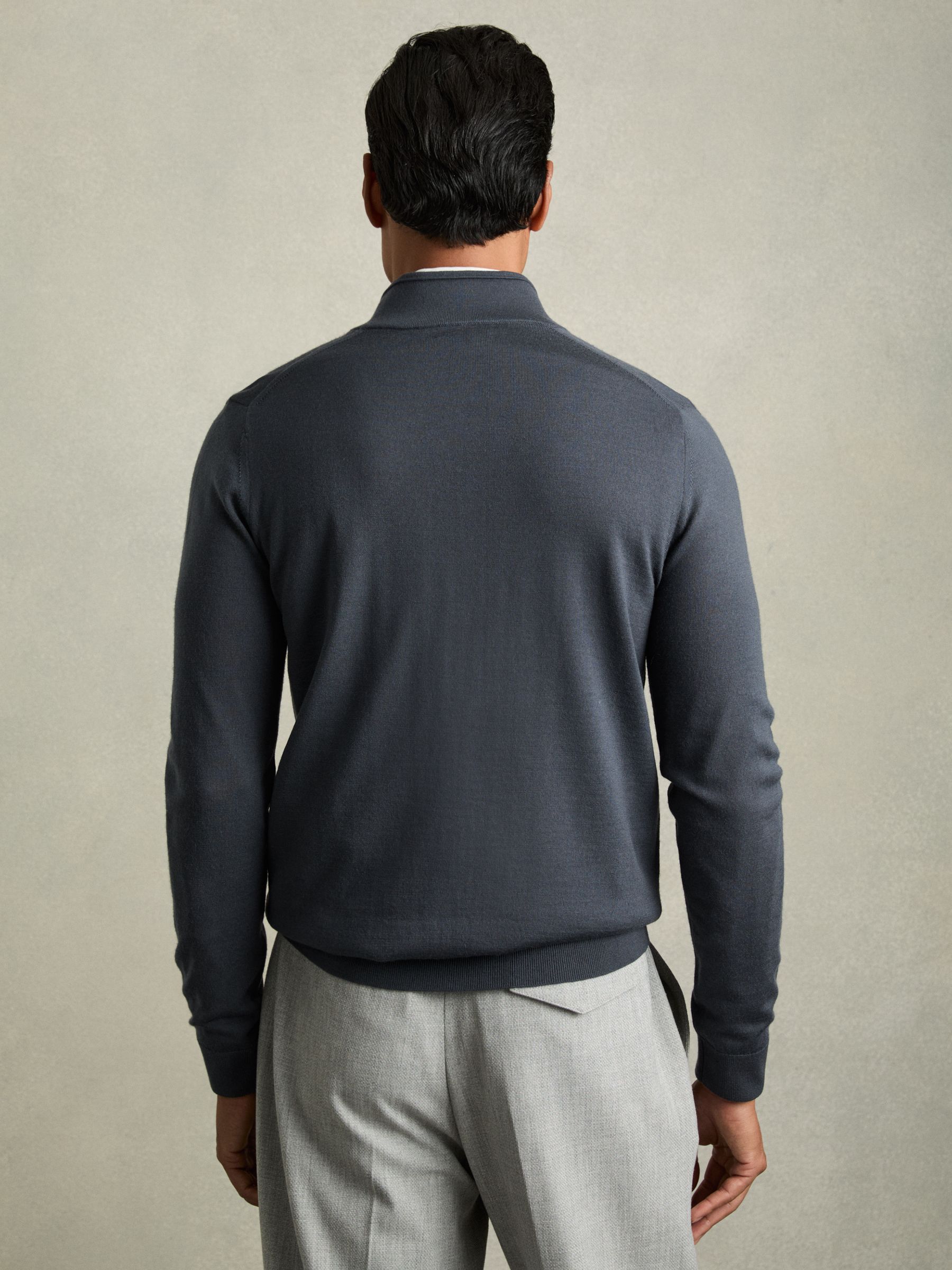 Merino Wool Funnel-Neck Cardigan in Blackened Blue - Image 5 of 6