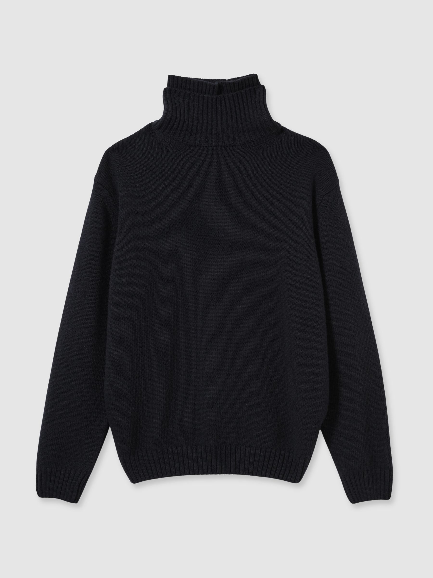 Oscar Jacobson Double Roll-Neck Jumper with Wool And Cashmere in Navy - Image 2 of 6 Oscar Jacobson Double Roll-Neck Jumper with Wool And Cashmere in Navy - Image 2 of 6