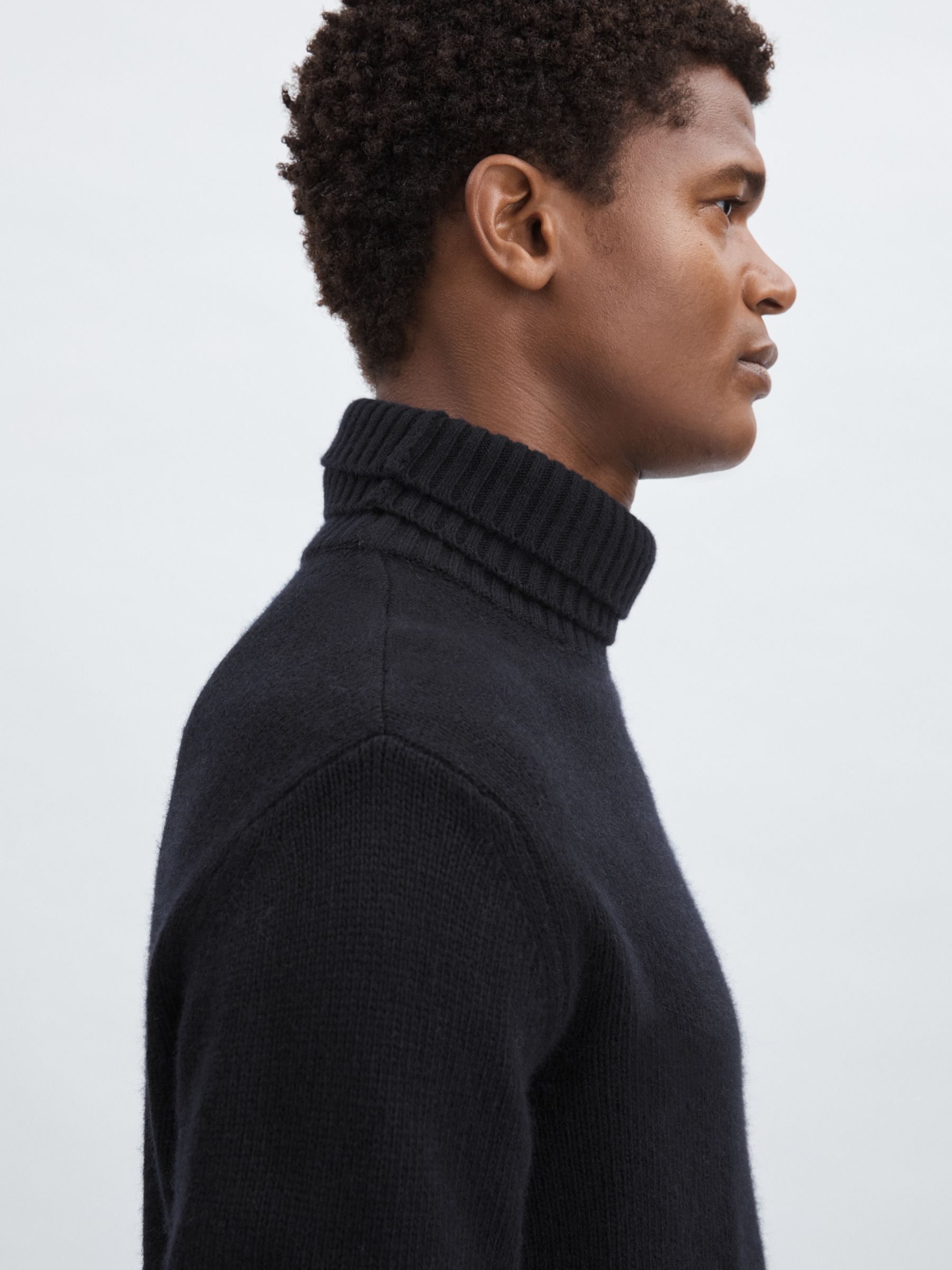 Oscar Jacobson Double Roll-Neck Jumper with Wool And Cashmere in Navy - Image 3 of 6