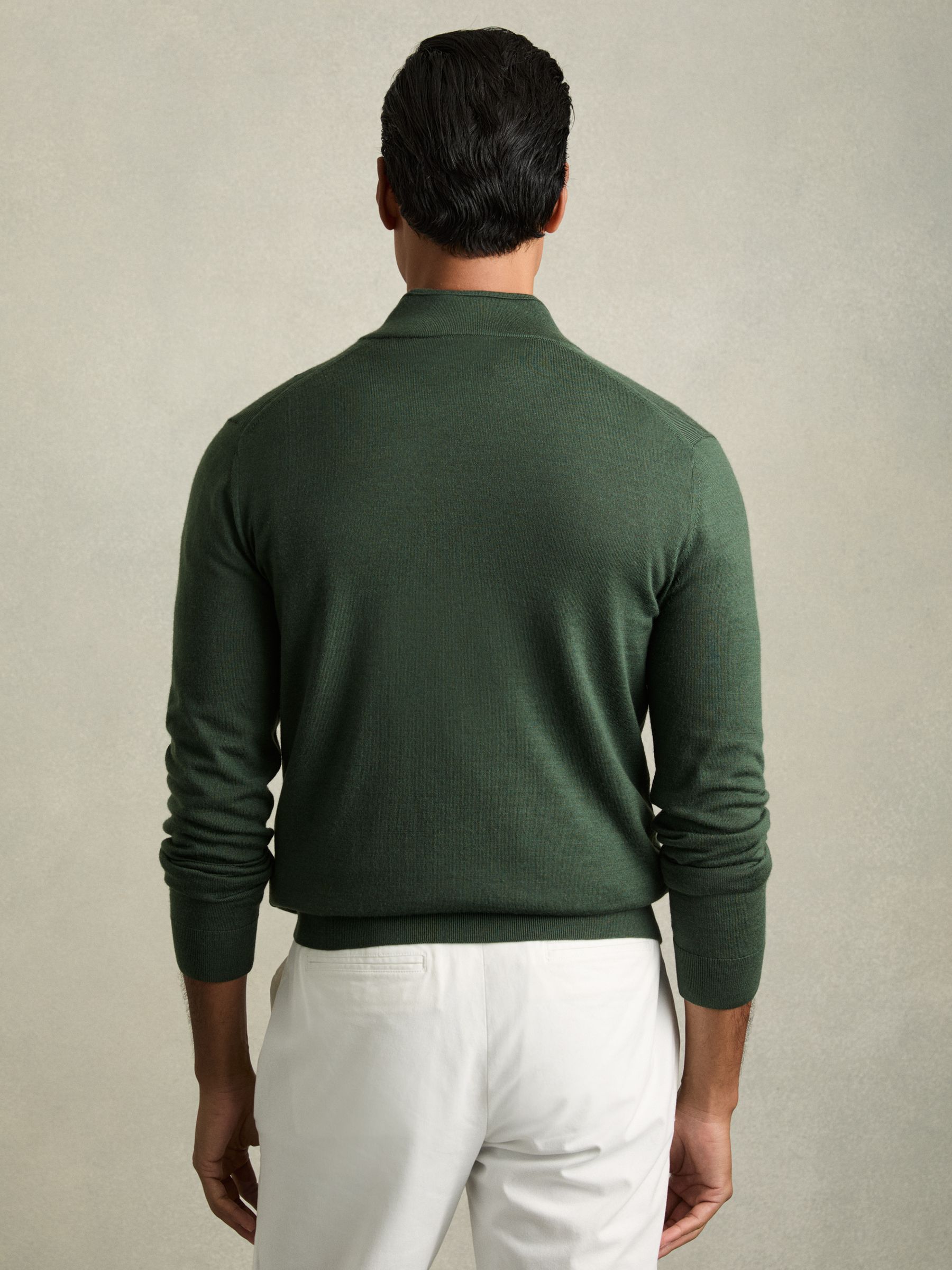Merino Wool Funnel-Neck Cardigan in Dark Kale Green - Image 5 of 6