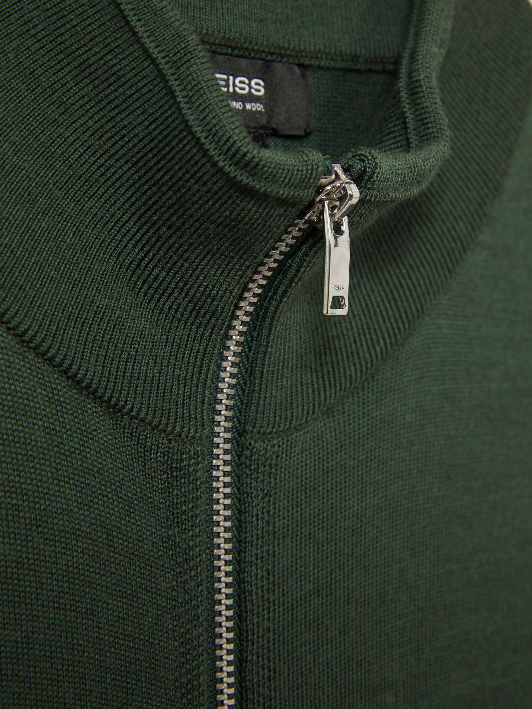 Merino Wool Funnel-Neck Cardigan in Dark Kale Green - Image 6 of 6
