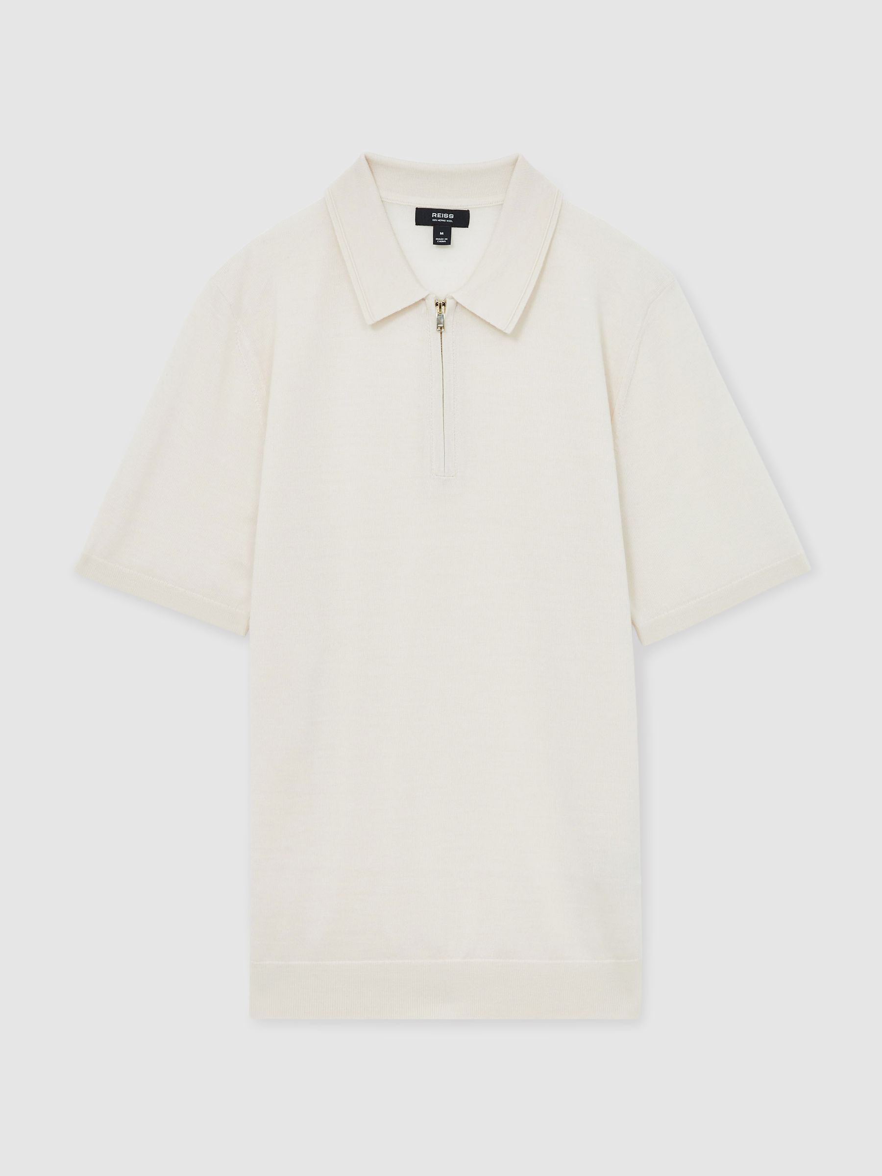 Merino Wool Half-Zip Polo Shirt in Snow White - Image 2 of 6