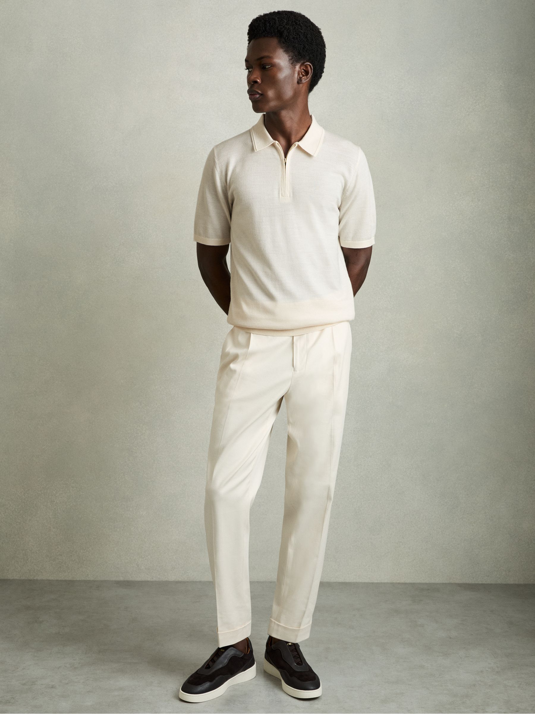 Merino Wool Half-Zip Polo Shirt in Snow White - Image 3 of 6