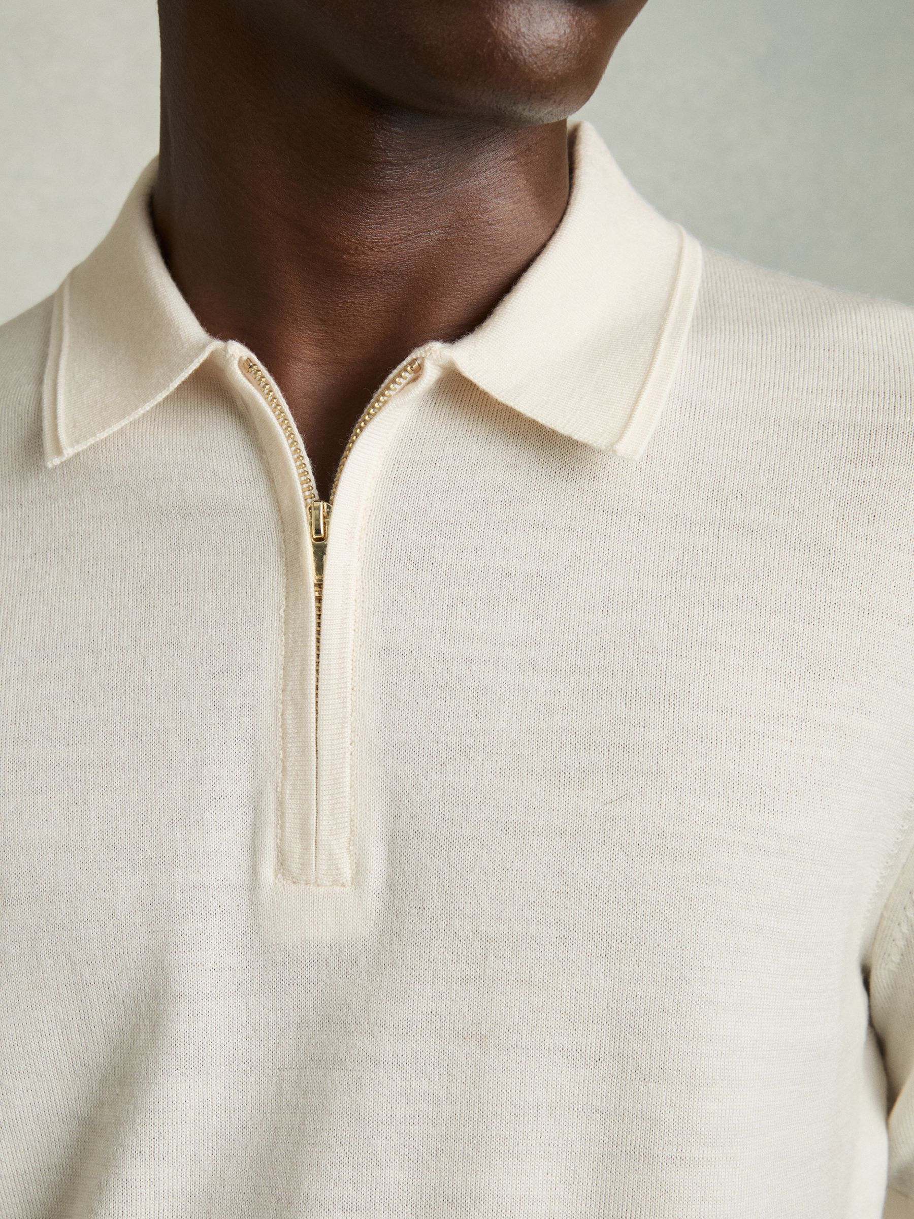 Merino Wool Half-Zip Polo Shirt in Snow White - Image 4 of 6