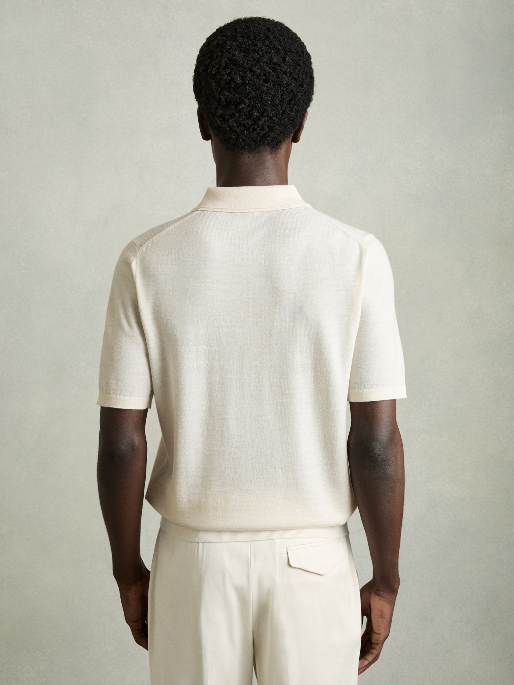 Merino Wool Half-Zip Polo Shirt in Snow White - Image 5 of 6