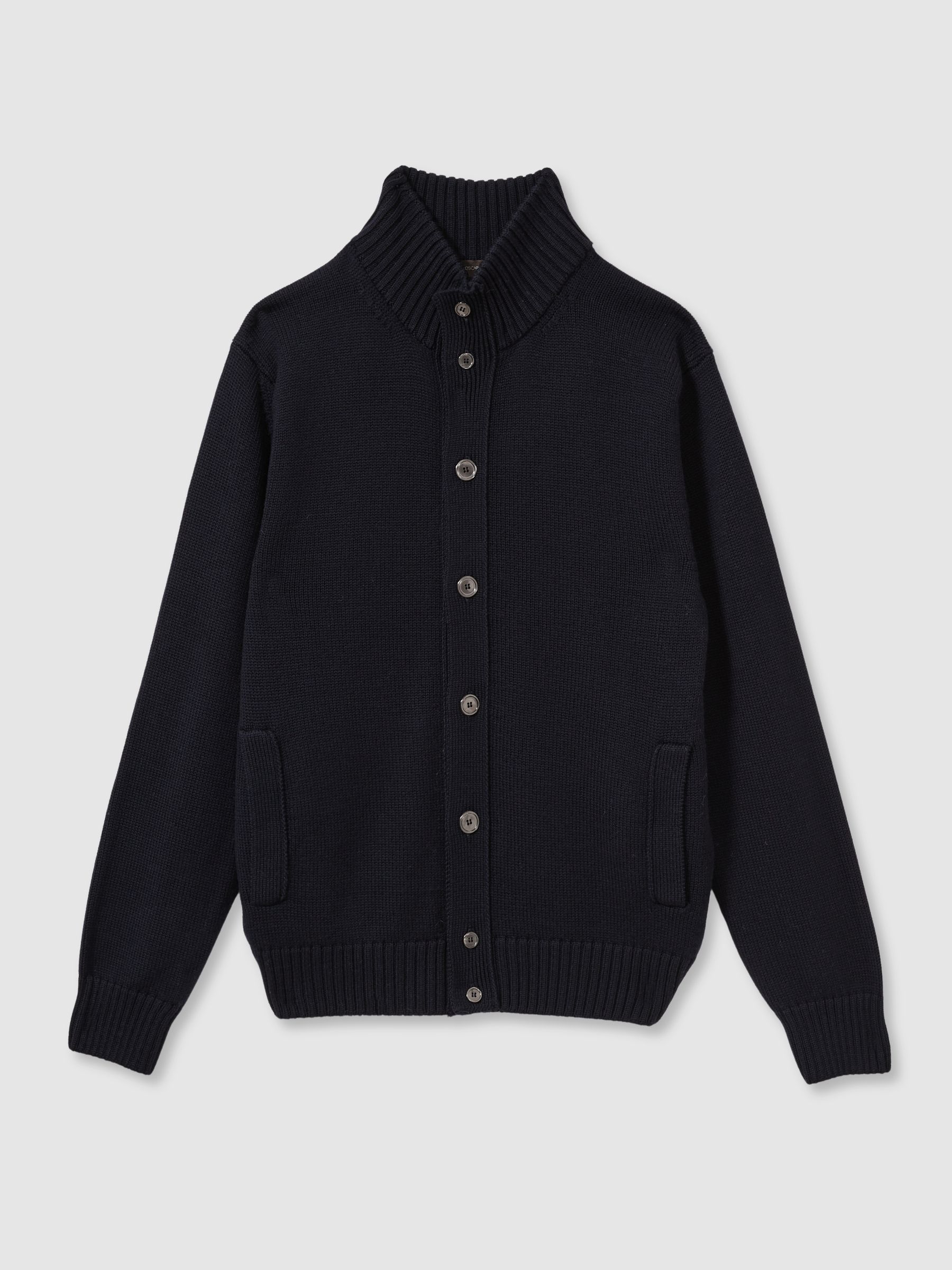 Oscar Jacobson Wool Button-Through Cardigan in Navy - Image 2 of 6
