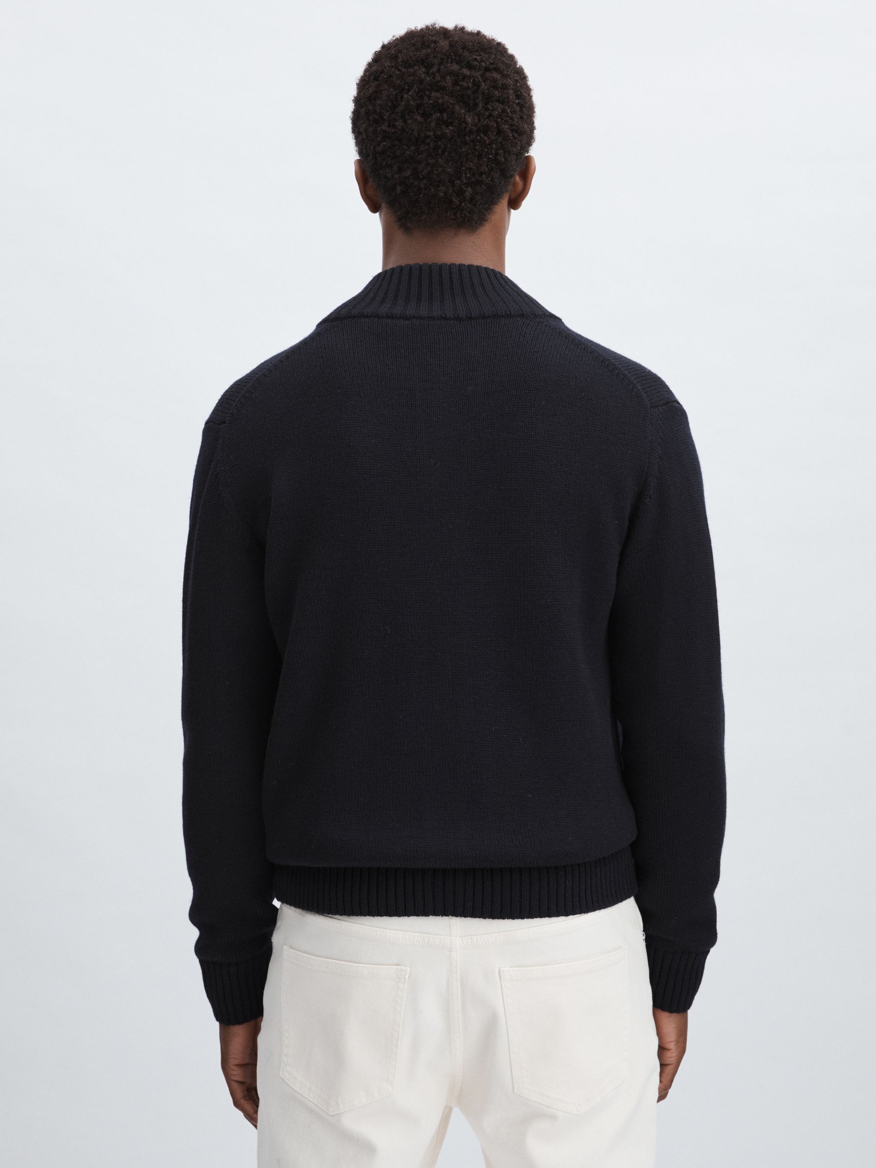 Oscar Jacobson Wool Button-Through Cardigan in Navy - Image 5 of 6