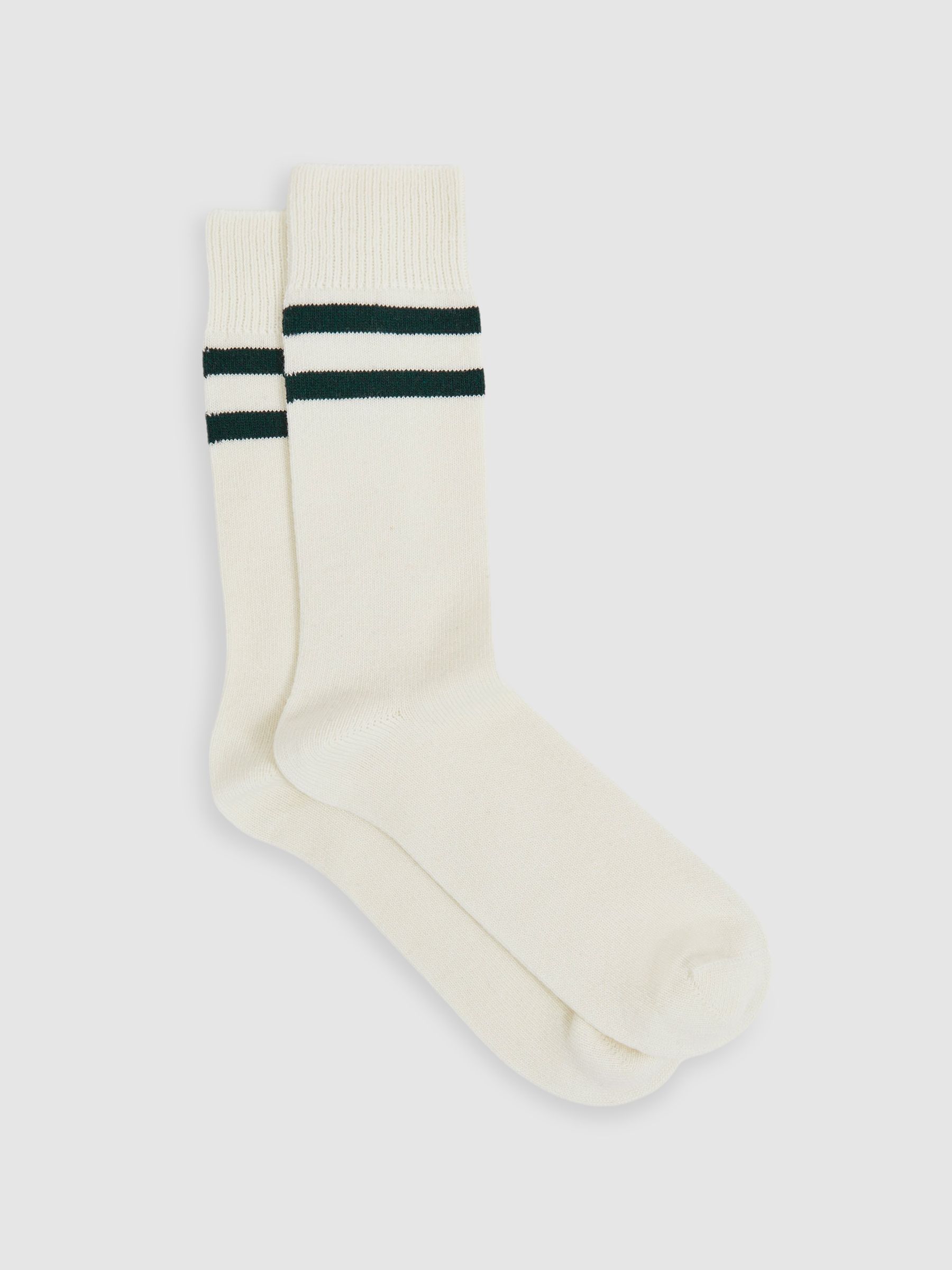 Striped Socks With Wool And Cashmere in Ecru/Forest Green - Image 1 of 3