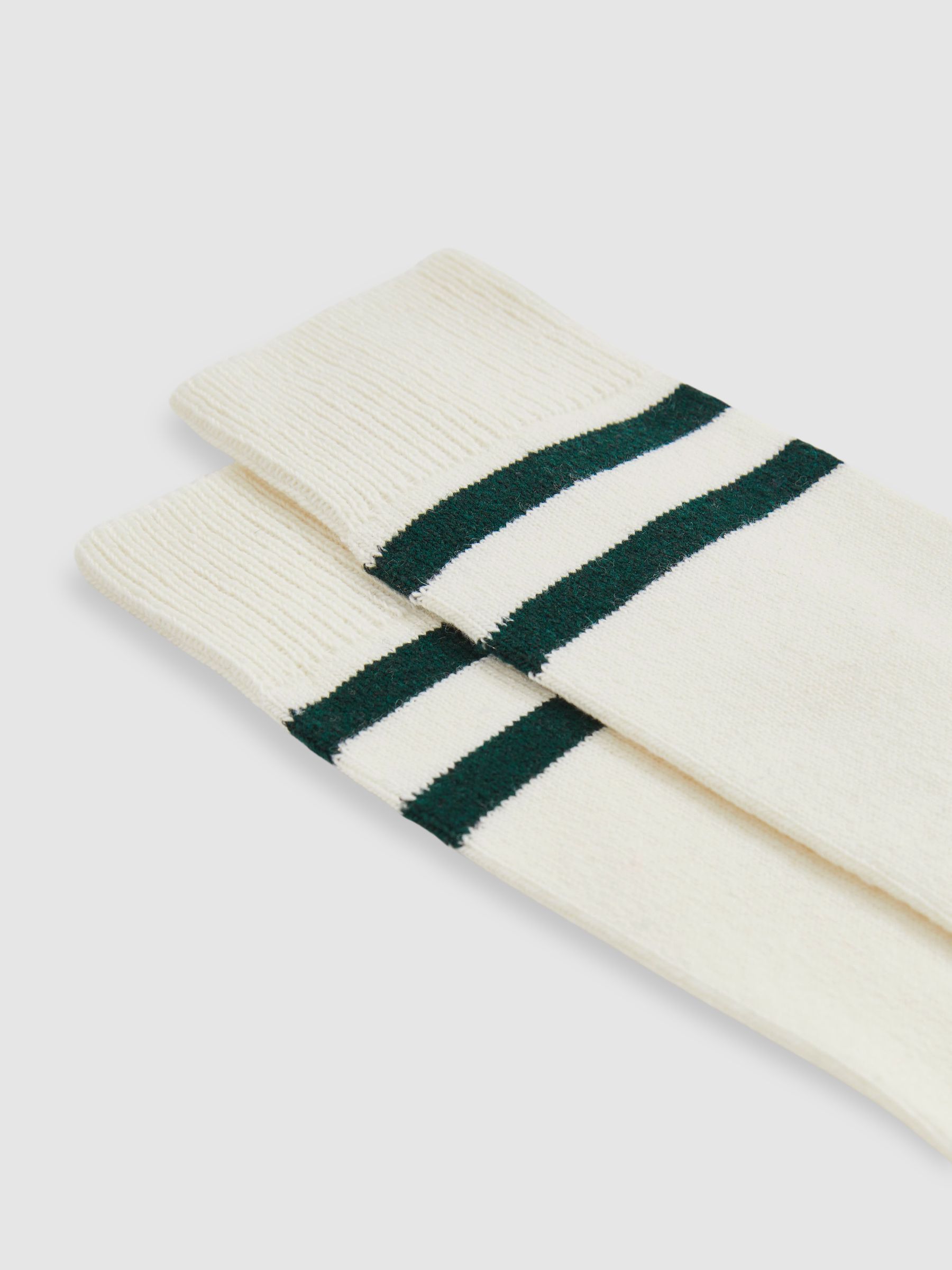 Striped Socks With Wool And Cashmere in Ecru/Forest Green - Image 2 of 3