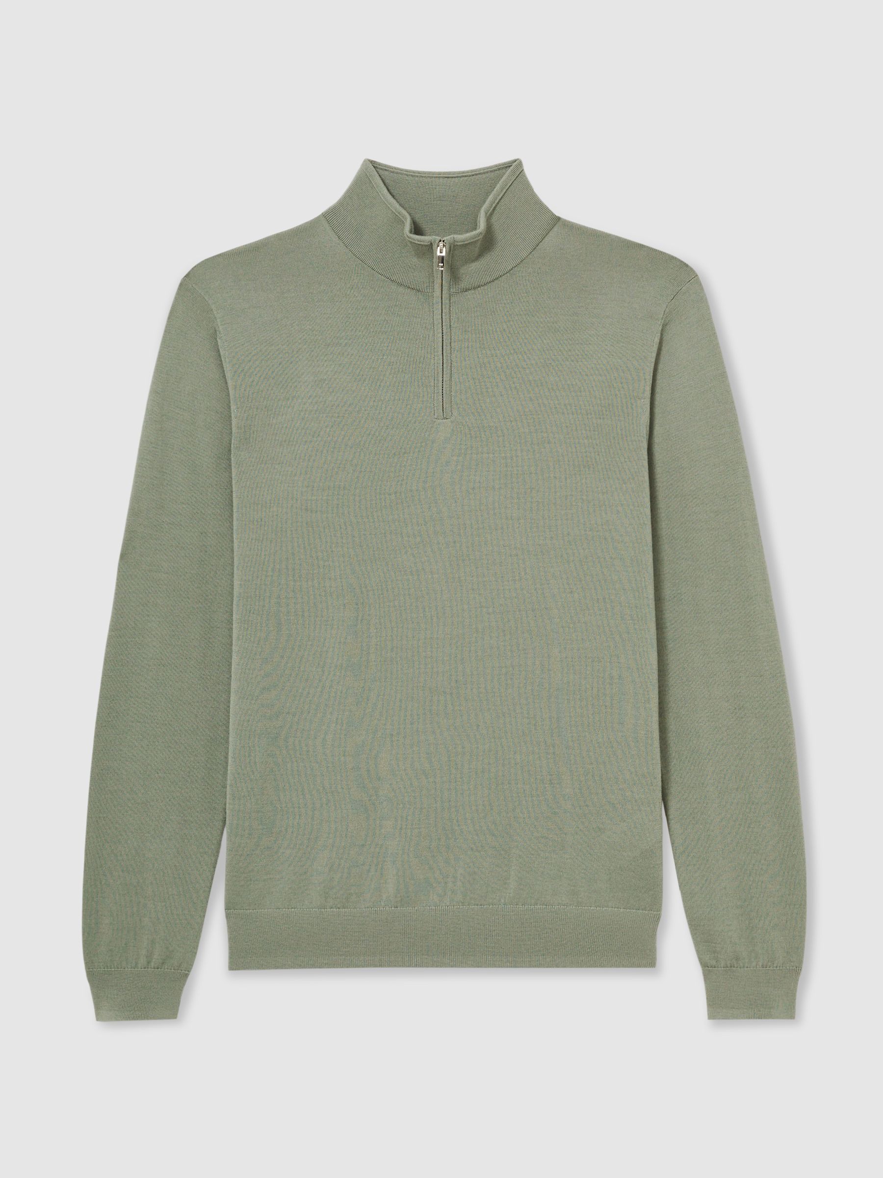 Merino Wool Half-Zip Funnel Neck Jumper in Herb Green - Image 2 of 6