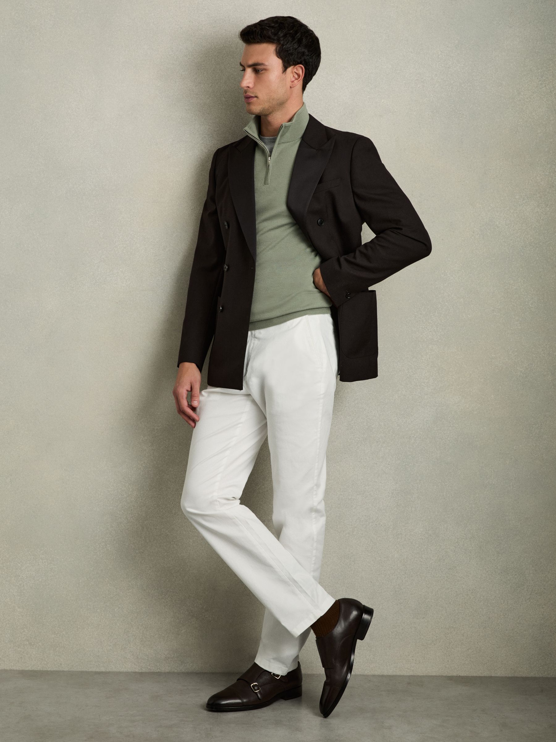 Merino Wool Half-Zip Funnel Neck Jumper in Herb Green - Image 3 of 6