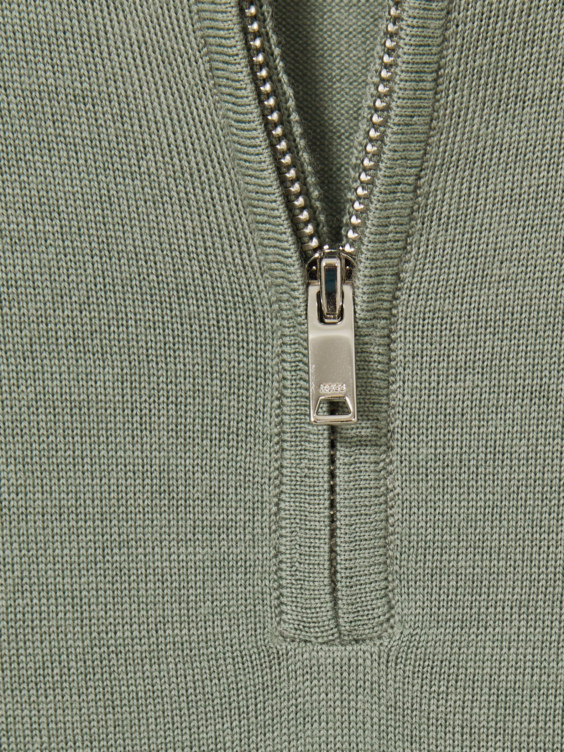 Merino Wool Half-Zip Funnel Neck Jumper in Herb Green - Image 6 of 6