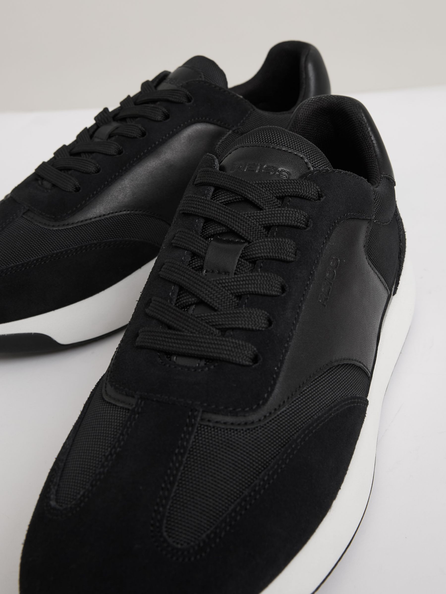 Leather Suede Running Trainers in Black/White - Image 5 of 5